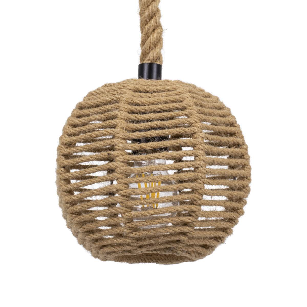 GloboStar® ORLEAN 00730 Vintage Κρεμαστό Φωτιστικό Οροφής Μονόφωτο Πλέγμα με Μπεζ Σχοινί Φ20 x Υ20cm - ledmania.gr
