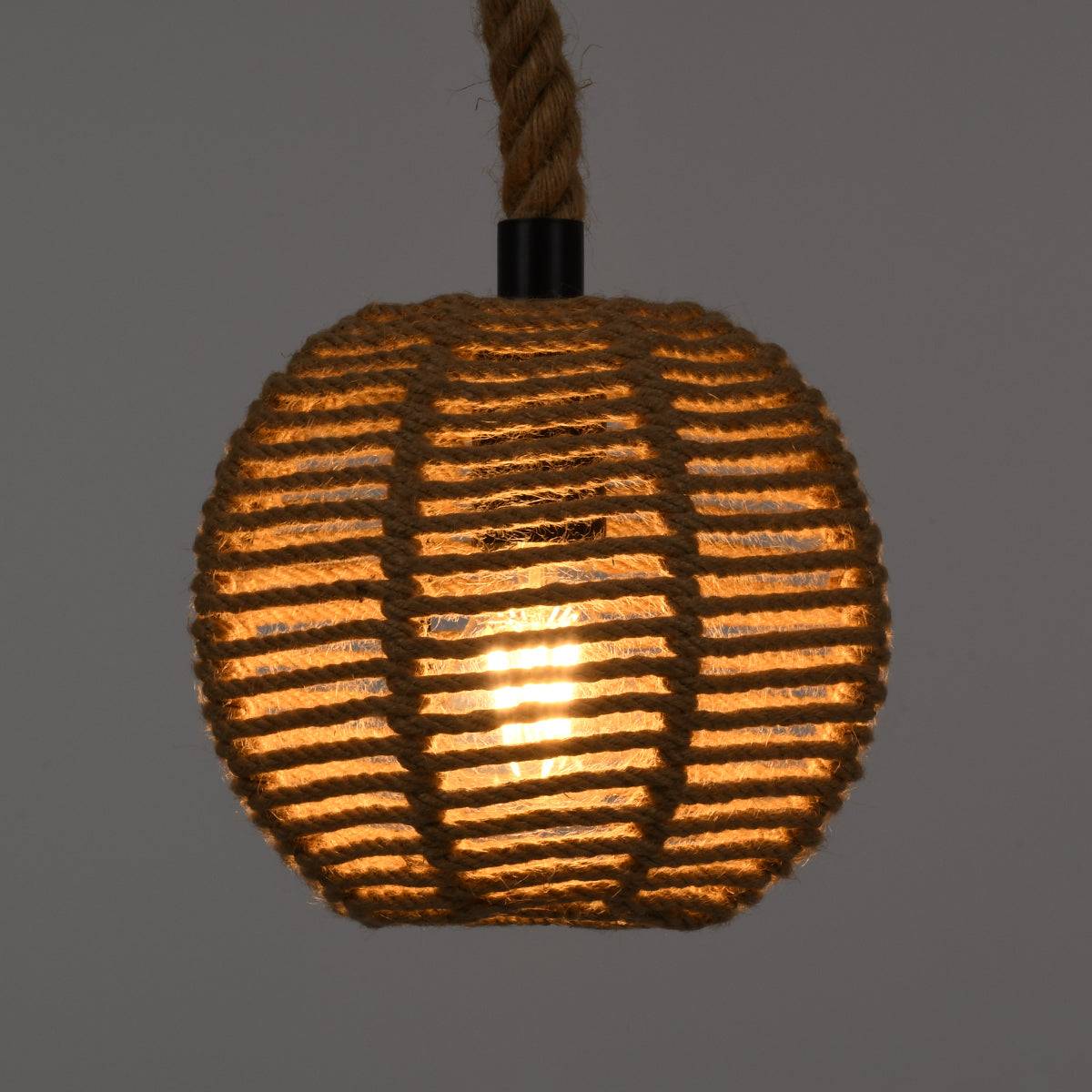 GloboStar® ORLEAN 00730 Vintage Κρεμαστό Φωτιστικό Οροφής Μονόφωτο Πλέγμα με Μπεζ Σχοινί Φ20 x Υ20cm - ledmania.gr