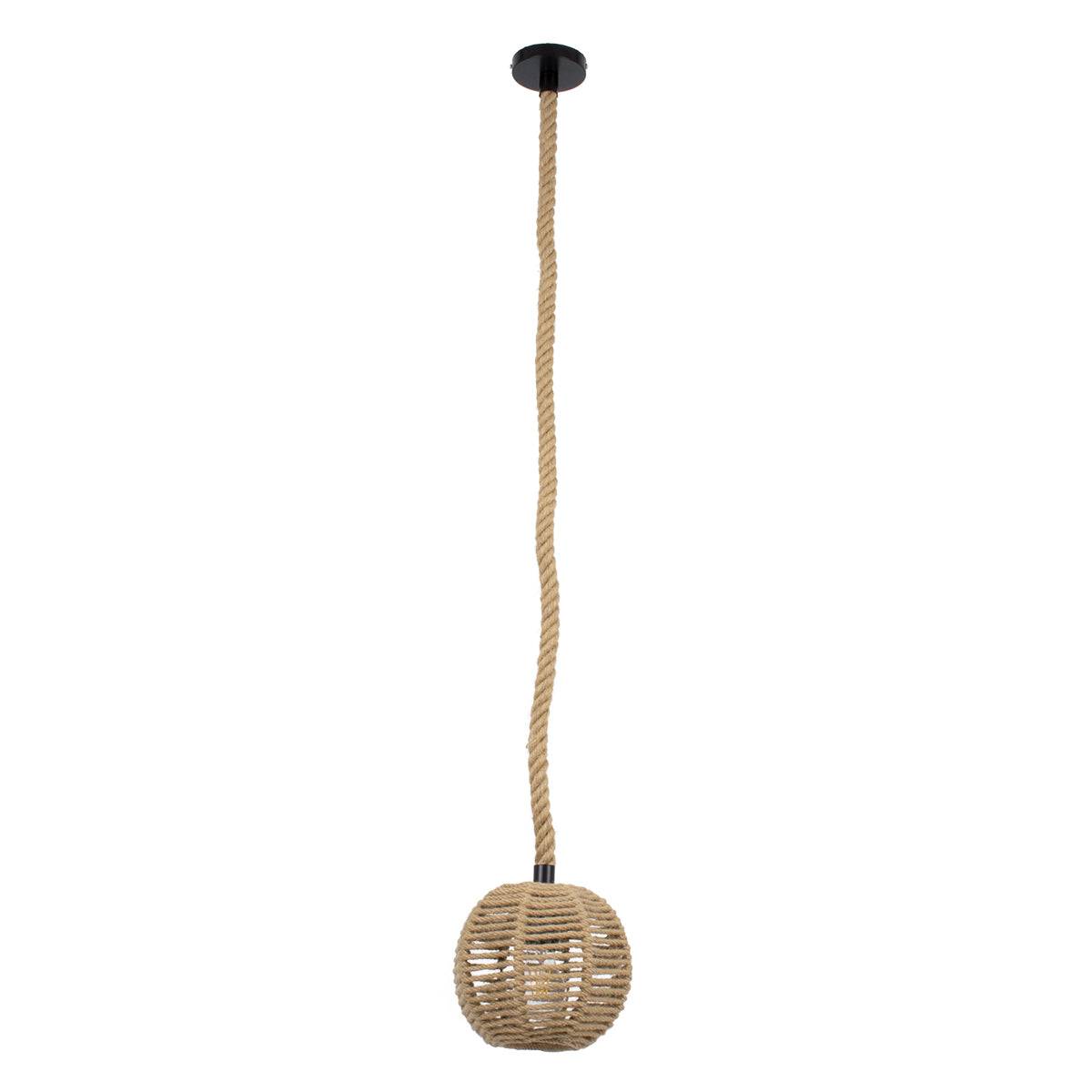 GloboStar® ORLEAN 00730 Vintage Κρεμαστό Φωτιστικό Οροφής Μονόφωτο Πλέγμα με Μπεζ Σχοινί Φ20 x Υ20cm - ledmania.gr