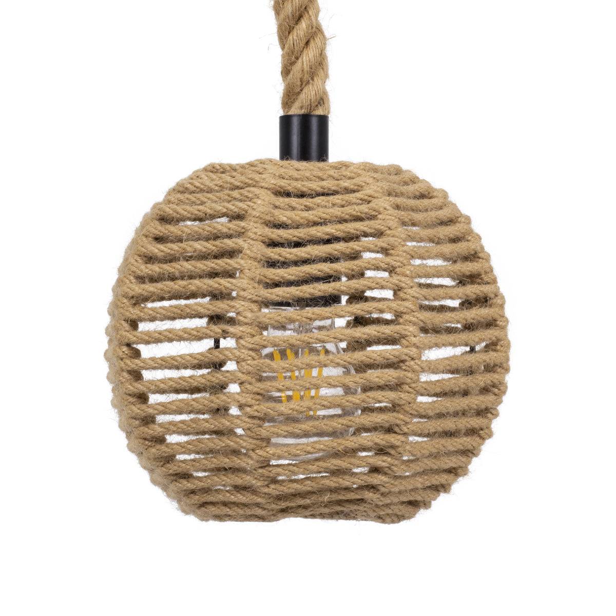 GloboStar® ORLEAN 00730 Vintage Κρεμαστό Φωτιστικό Οροφής Μονόφωτο Πλέγμα με Μπεζ Σχοινί Φ20 x Υ20cm - ledmania.gr