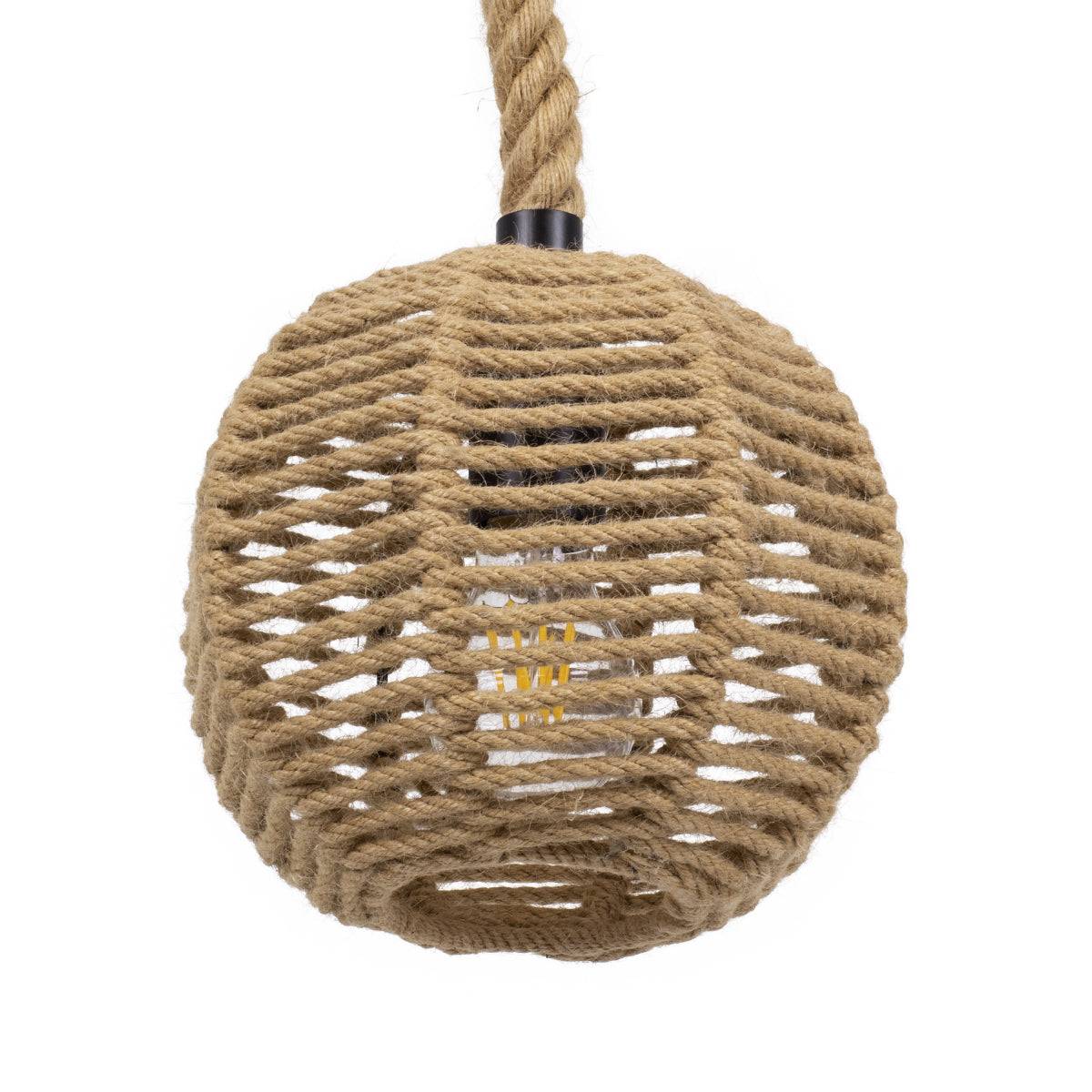 GloboStar® ORLEAN 00730 Vintage Κρεμαστό Φωτιστικό Οροφής Μονόφωτο Πλέγμα με Μπεζ Σχοινί Φ20 x Υ20cm - ledmania.gr
