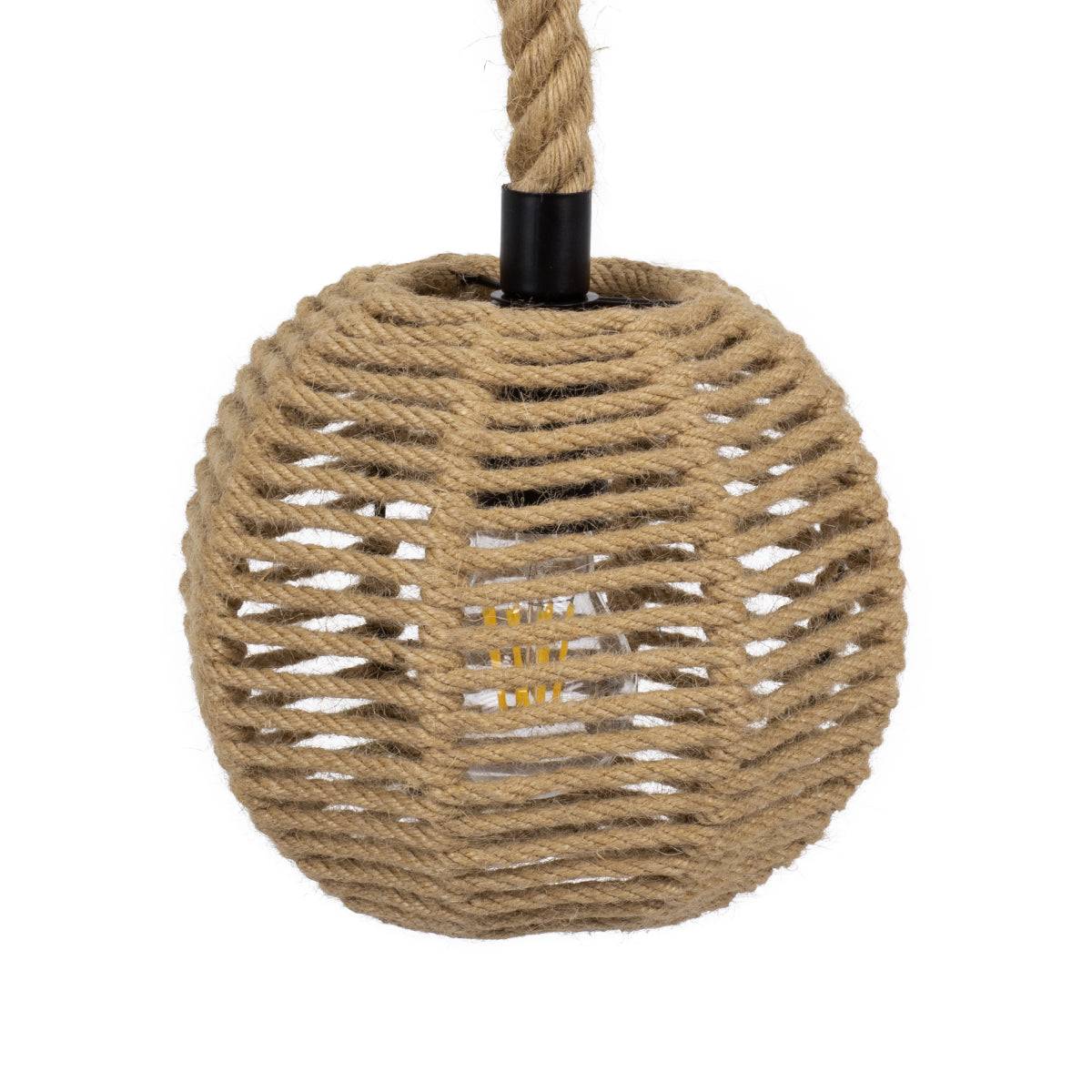 GloboStar® ORLEAN 00730 Vintage Κρεμαστό Φωτιστικό Οροφής Μονόφωτο Πλέγμα με Μπεζ Σχοινί Φ20 x Υ20cm - ledmania.gr