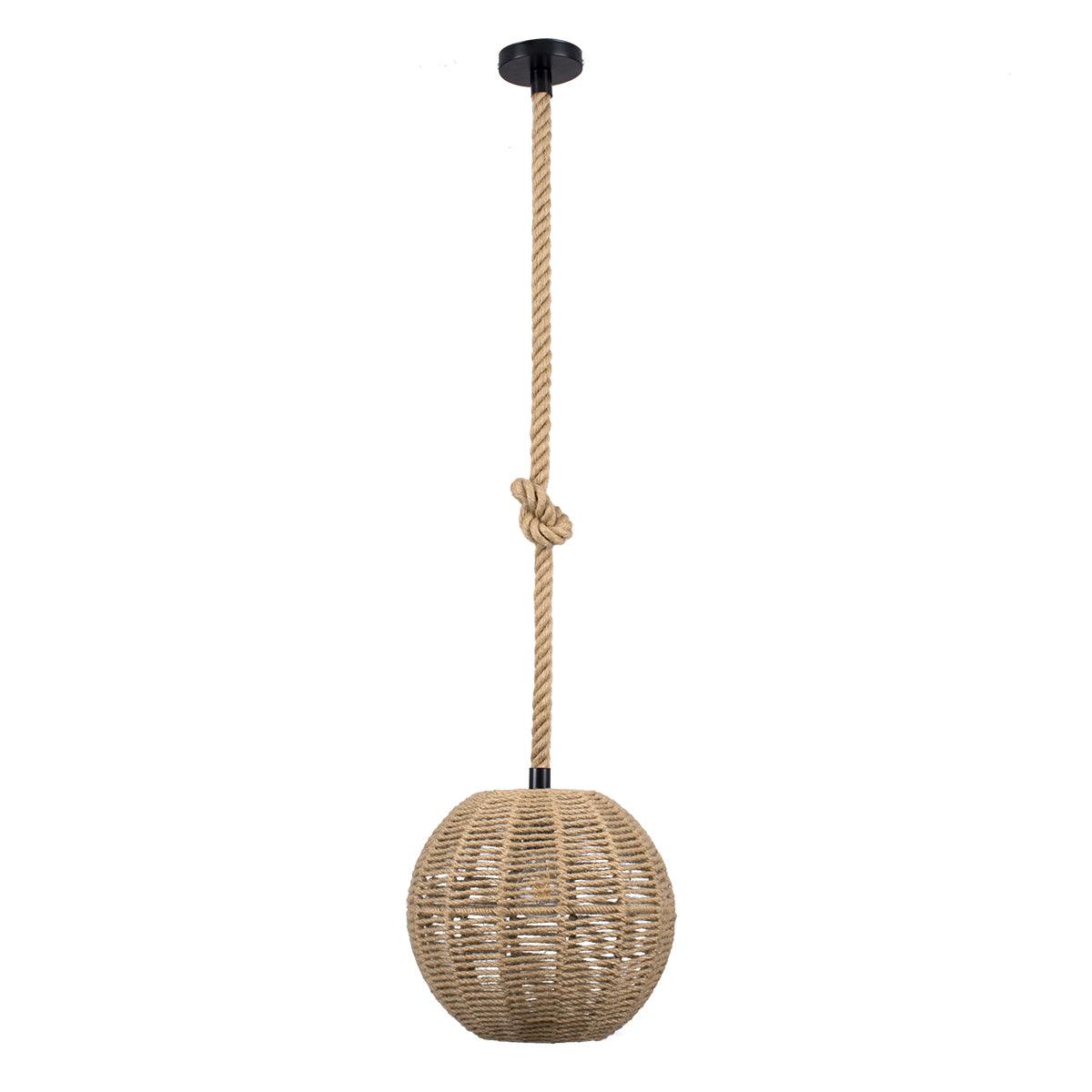 GloboStar® MANDALA 00731 Vintage Κρεμαστό Φωτιστικό Οροφής Μονόφωτο Πλέγμα με Μπεζ Σχοινί Φ30 x Υ30cm - ledmania.gr