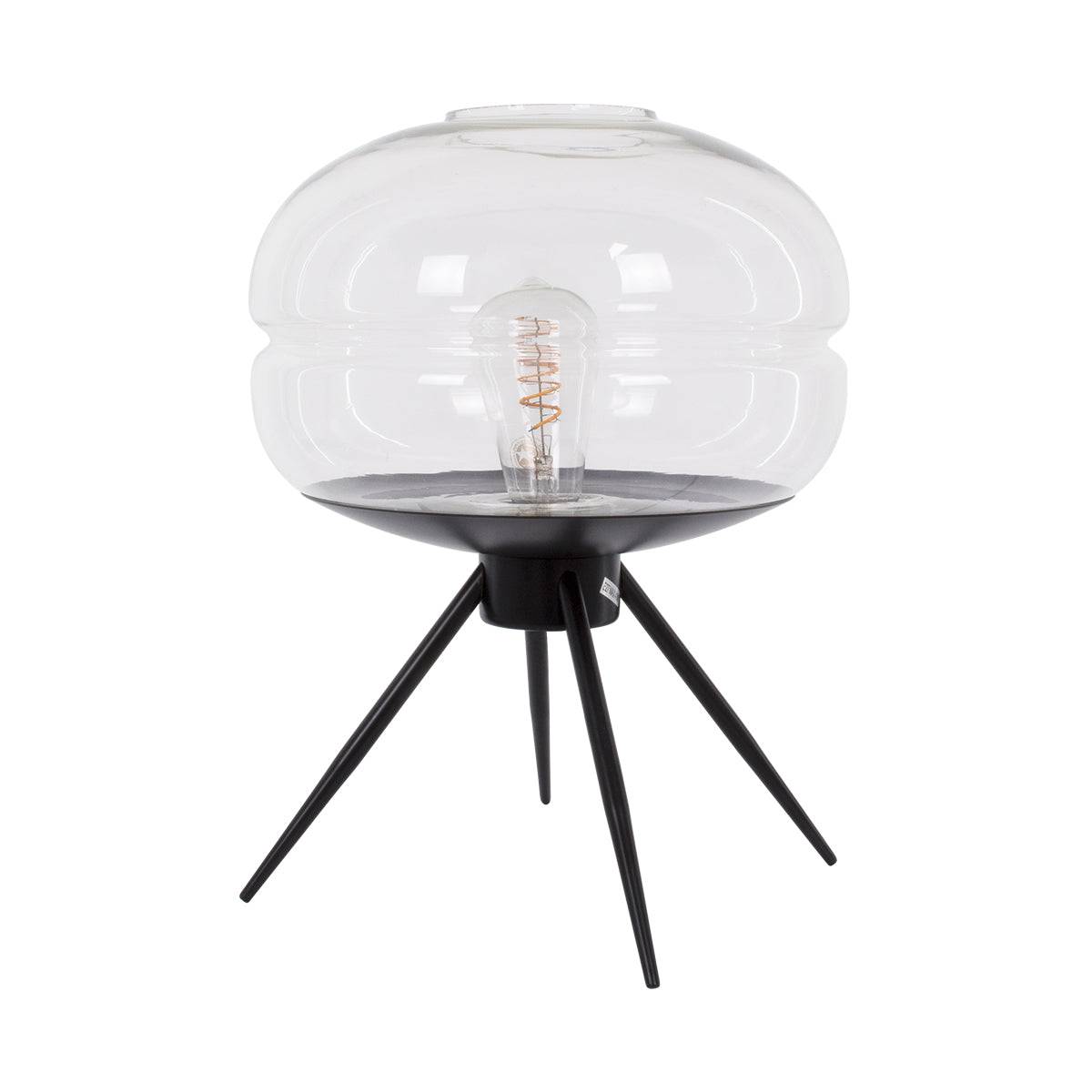 GloboStar® JAVAN 00736 Μοντέρνο Επιτραπέζιο Φωτιστικό Πορτατίφ Λαμπατέρ Μονόφωτο Διάφανο Γυάλινο Μαύρο Μεταλλικό Φ30 x Υ19cm - ledmania.gr