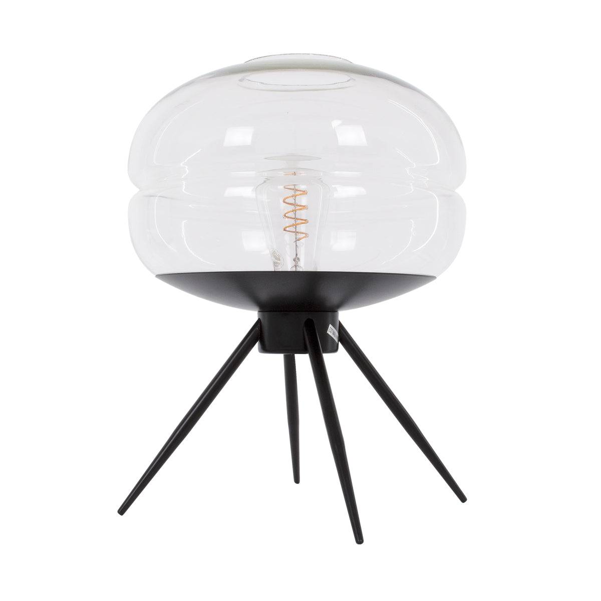 GloboStar® JAVAN 00736 Μοντέρνο Επιτραπέζιο Φωτιστικό Πορτατίφ Λαμπατέρ Μονόφωτο Διάφανο Γυάλινο Μαύρο Μεταλλικό Φ30 x Υ19cm - ledmania.gr