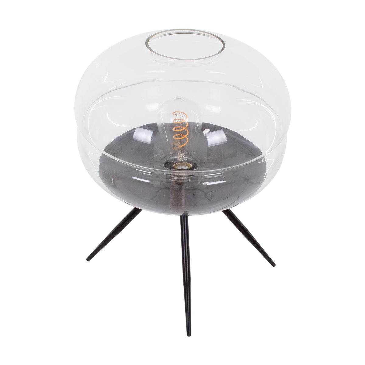 GloboStar® JAVAN 00736 Μοντέρνο Επιτραπέζιο Φωτιστικό Πορτατίφ Λαμπατέρ Μονόφωτο Διάφανο Γυάλινο Μαύρο Μεταλλικό Φ30 x Υ19cm - ledmania.gr