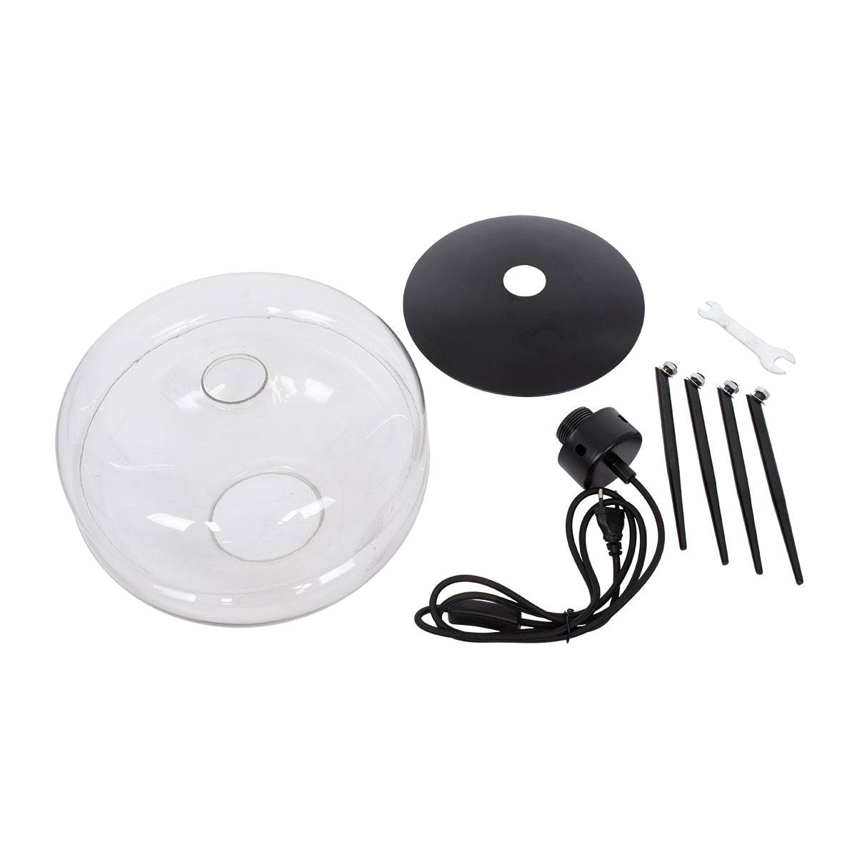 GloboStar® JAVAN 00736 Μοντέρνο Επιτραπέζιο Φωτιστικό Πορτατίφ Λαμπατέρ Μονόφωτο Διάφανο Γυάλινο Μαύρο Μεταλλικό Φ30 x Υ19cm - ledmania.gr