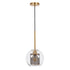 GloboStar® AVERY 00739 Μοντέρνο Κρεμαστό Φωτιστικό Οροφής Μονόφωτο Διάφανο Γυάλινο με Χρυσό Μεταλλικό Πλέγμα Φ18 x Υ38cm - ledmania.gr