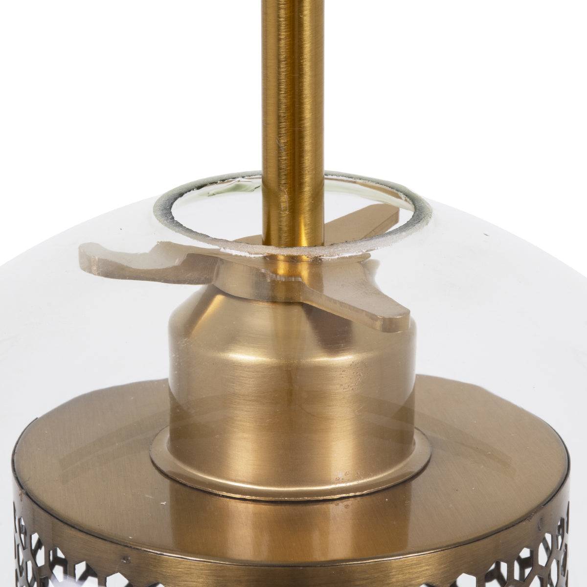 GloboStar® AVERY 00739 Μοντέρνο Κρεμαστό Φωτιστικό Οροφής Μονόφωτο Διάφανο Γυάλινο με Χρυσό Μεταλλικό Πλέγμα Φ18 x Υ38cm - ledmania.gr