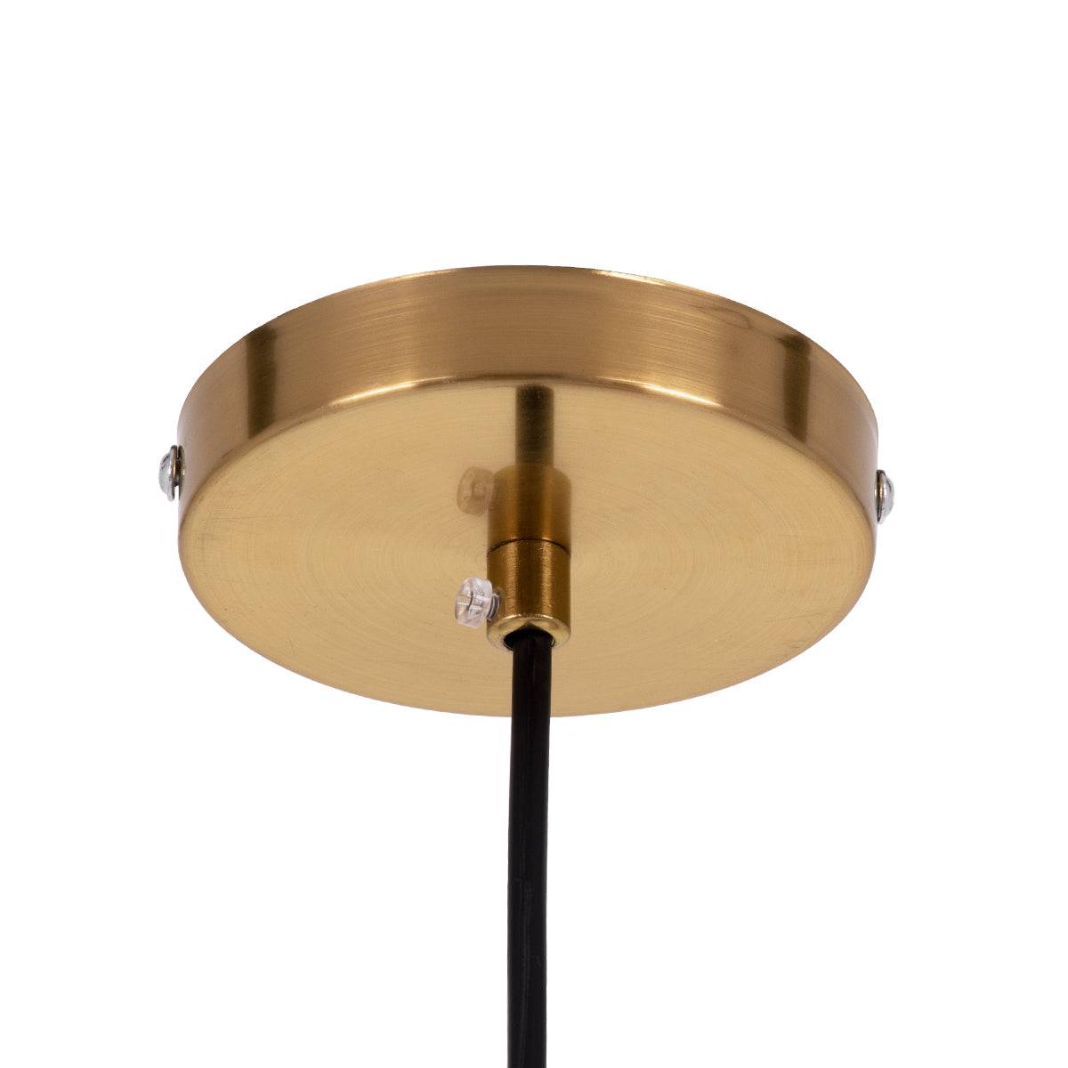 GloboStar® AVERY 00739 Μοντέρνο Κρεμαστό Φωτιστικό Οροφής Μονόφωτο Διάφανο Γυάλινο με Χρυσό Μεταλλικό Πλέγμα Φ18 x Υ38cm - ledmania.gr