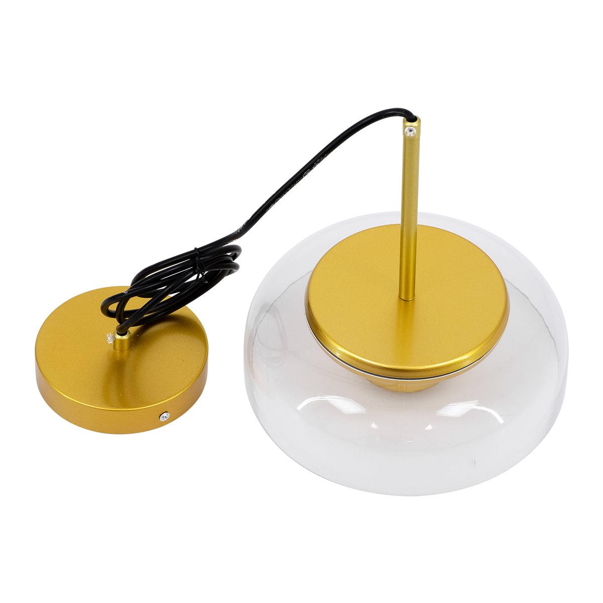 GloboStar® CHARLOTTE 00742 Μοντέρνο Κρεμαστό Φωτιστικό Οροφής Μονόφωτο Διάφανο Γυάλινο Χρυσό Μεταλλικό CREE LED 5W 500lm 180° AC 85-265V Θερμό Λευκό 2700K Φ23 x Υ23cm - ledmania.gr