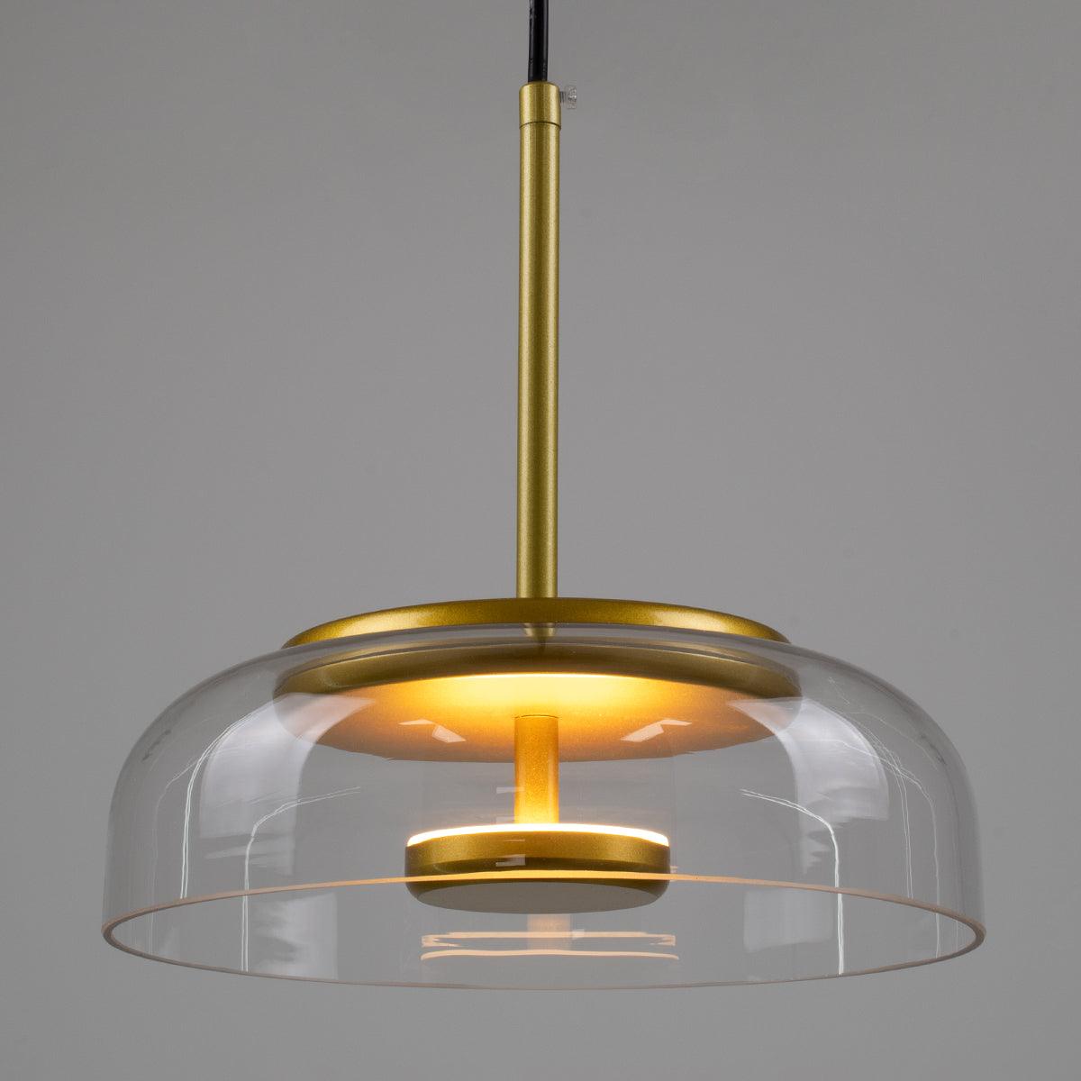 GloboStar® CHARLOTTE 00742 Μοντέρνο Κρεμαστό Φωτιστικό Οροφής Μονόφωτο Διάφανο Γυάλινο Χρυσό Μεταλλικό CREE LED 5W 500lm 180° AC 85-265V Θερμό Λευκό 2700K Φ23 x Υ23cm - ledmania.gr