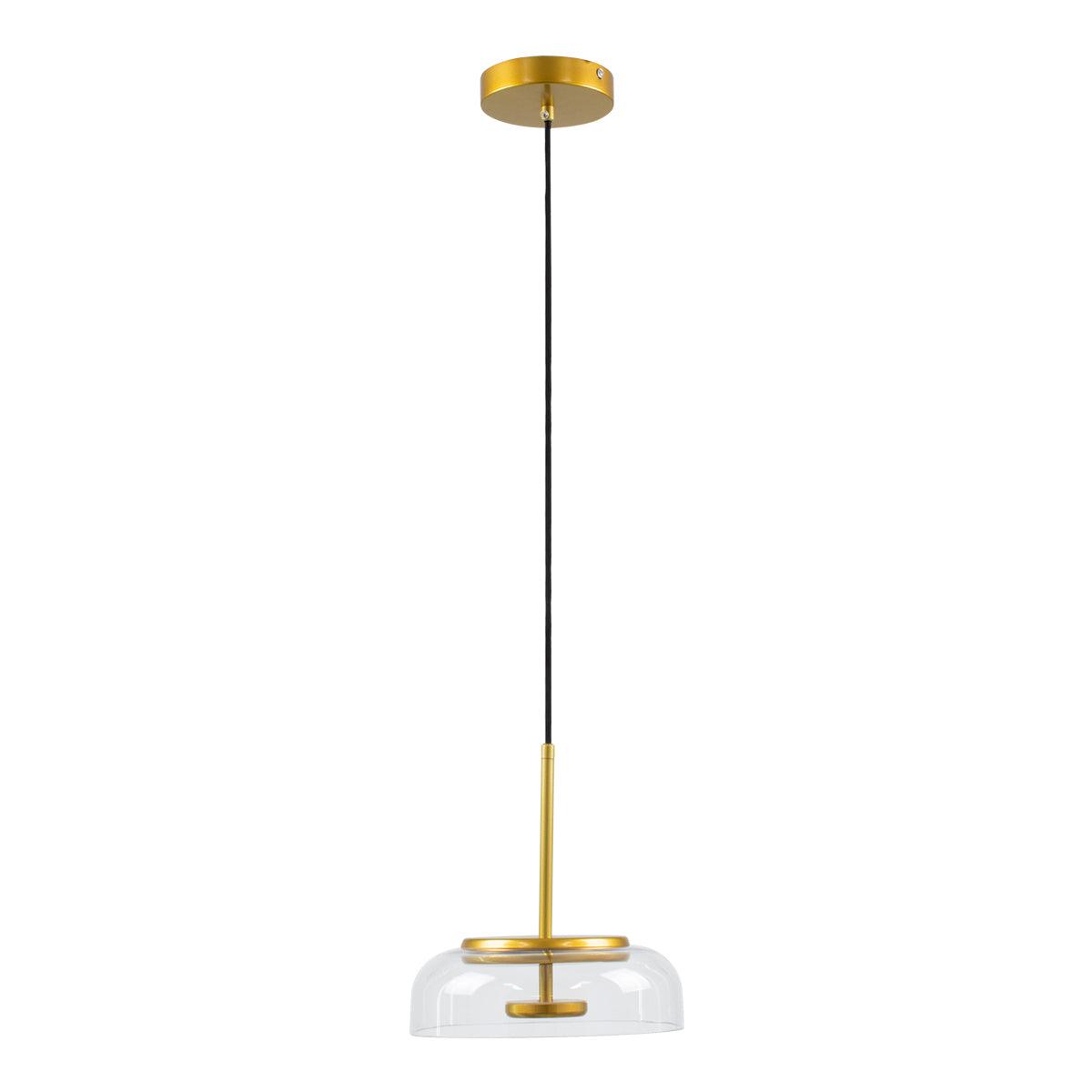 GloboStar® CHARLOTTE 00742 Μοντέρνο Κρεμαστό Φωτιστικό Οροφής Μονόφωτο Διάφανο Γυάλινο Χρυσό Μεταλλικό CREE LED 5W 500lm 180° AC 85-265V Θερμό Λευκό 2700K Φ23 x Υ23cm - ledmania.gr