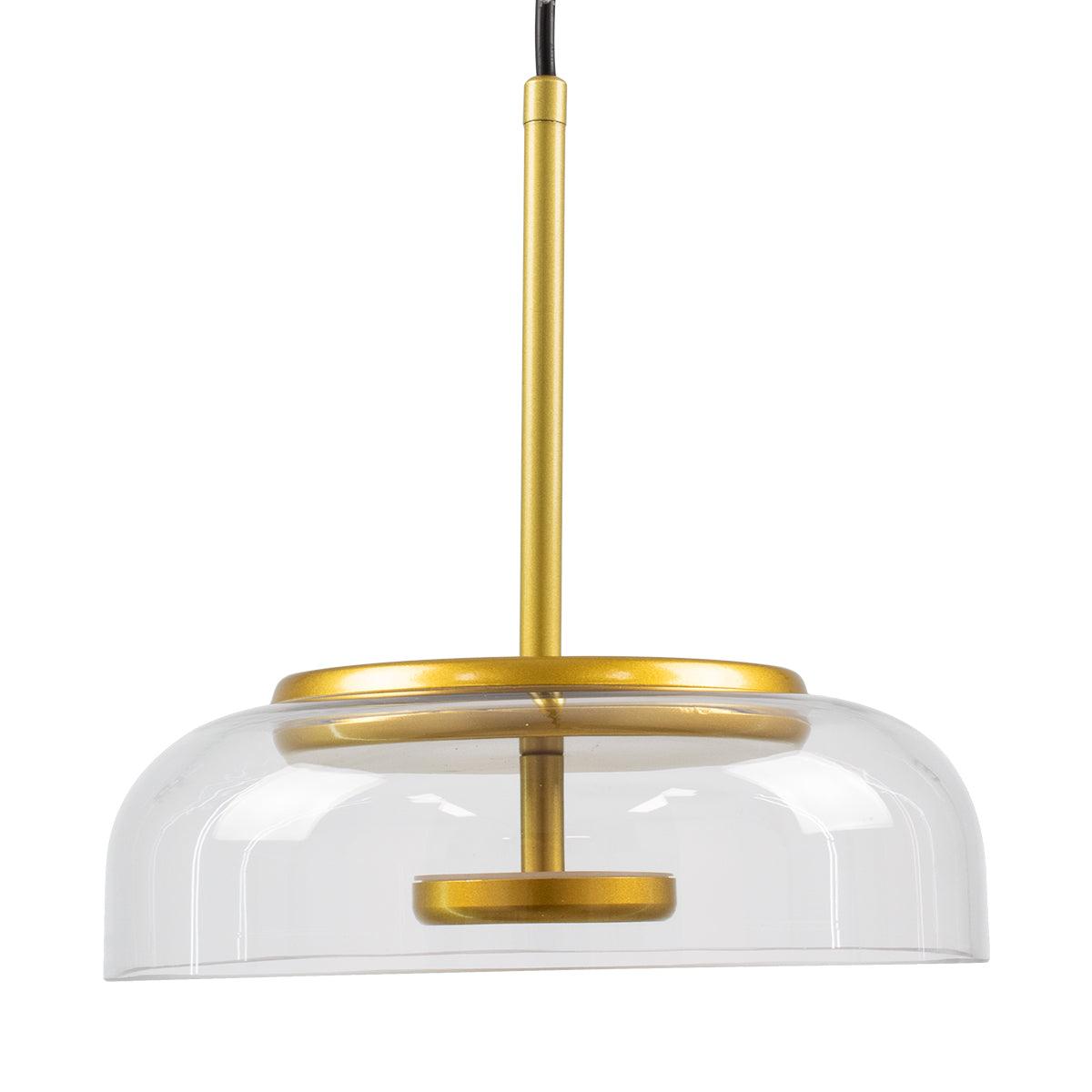 GloboStar® CHARLOTTE 00742 Μοντέρνο Κρεμαστό Φωτιστικό Οροφής Μονόφωτο Διάφανο Γυάλινο Χρυσό Μεταλλικό CREE LED 5W 500lm 180° AC 85-265V Θερμό Λευκό 2700K Φ23 x Υ23cm - ledmania.gr