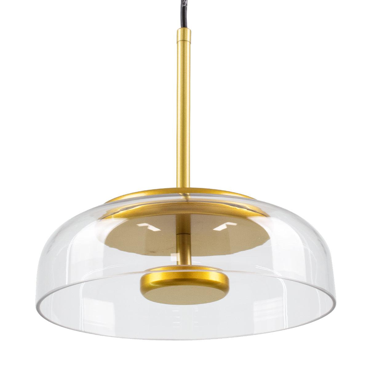 GloboStar® CHARLOTTE 00742 Μοντέρνο Κρεμαστό Φωτιστικό Οροφής Μονόφωτο Διάφανο Γυάλινο Χρυσό Μεταλλικό CREE LED 5W 500lm 180° AC 85-265V Θερμό Λευκό 2700K Φ23 x Υ23cm - ledmania.gr