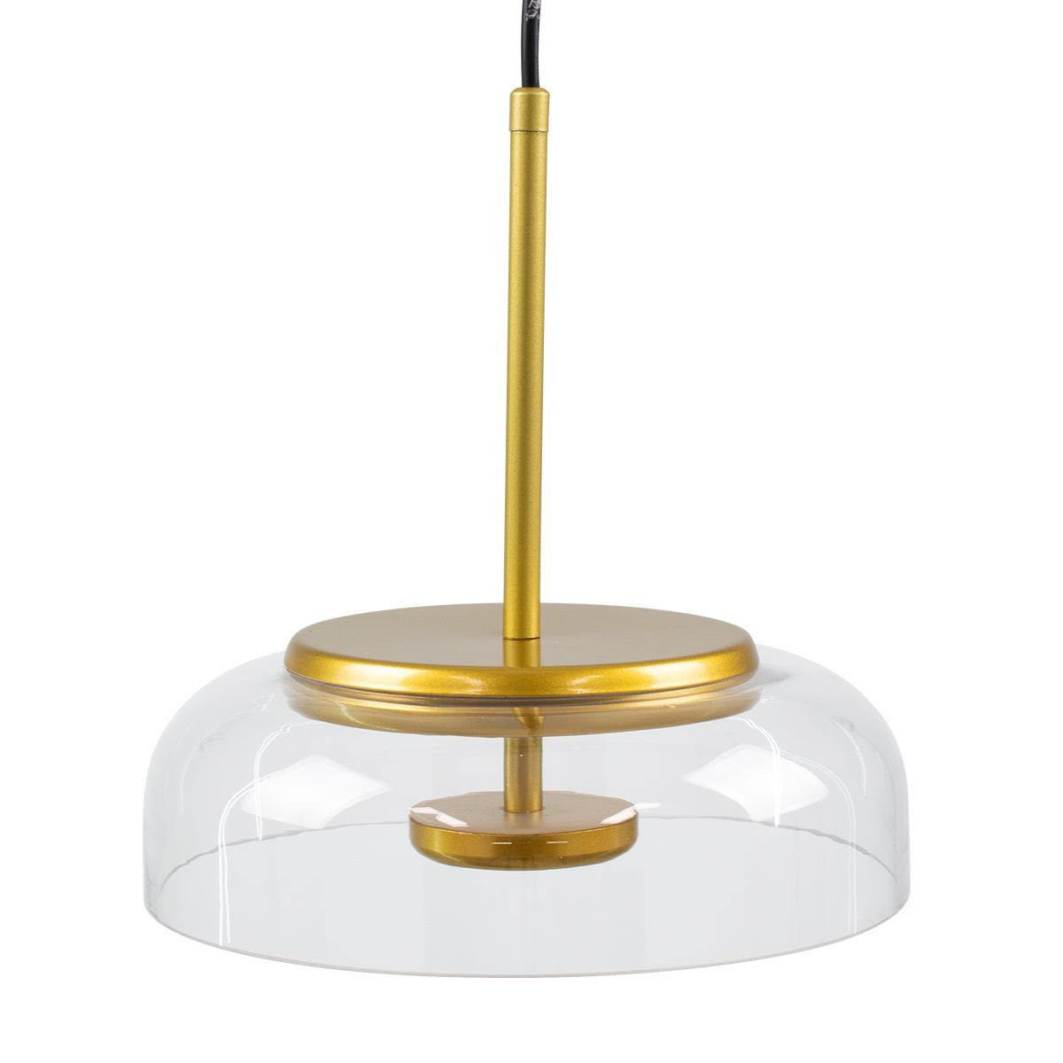 GloboStar® CHARLOTTE 00742 Μοντέρνο Κρεμαστό Φωτιστικό Οροφής Μονόφωτο Διάφανο Γυάλινο Χρυσό Μεταλλικό CREE LED 5W 500lm 180° AC 85-265V Θερμό Λευκό 2700K Φ23 x Υ23cm - ledmania.gr
