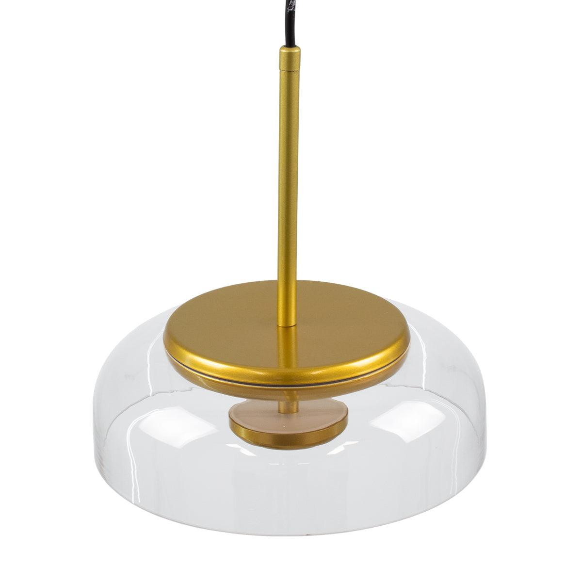 GloboStar® CHARLOTTE 00742 Μοντέρνο Κρεμαστό Φωτιστικό Οροφής Μονόφωτο Διάφανο Γυάλινο Χρυσό Μεταλλικό CREE LED 5W 500lm 180° AC 85-265V Θερμό Λευκό 2700K Φ23 x Υ23cm - ledmania.gr