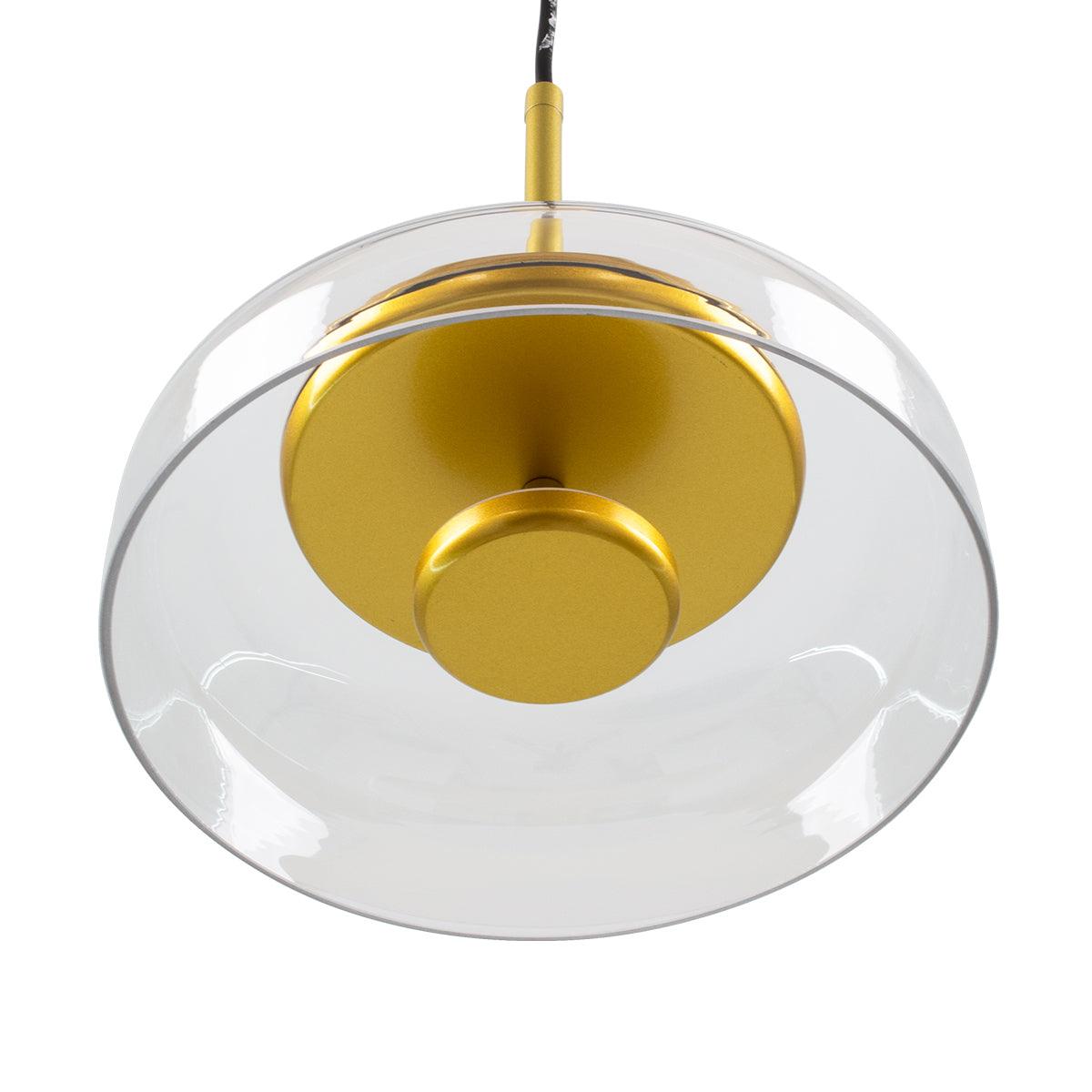 GloboStar® CHARLOTTE 00742 Μοντέρνο Κρεμαστό Φωτιστικό Οροφής Μονόφωτο Διάφανο Γυάλινο Χρυσό Μεταλλικό CREE LED 5W 500lm 180° AC 85-265V Θερμό Λευκό 2700K Φ23 x Υ23cm - ledmania.gr