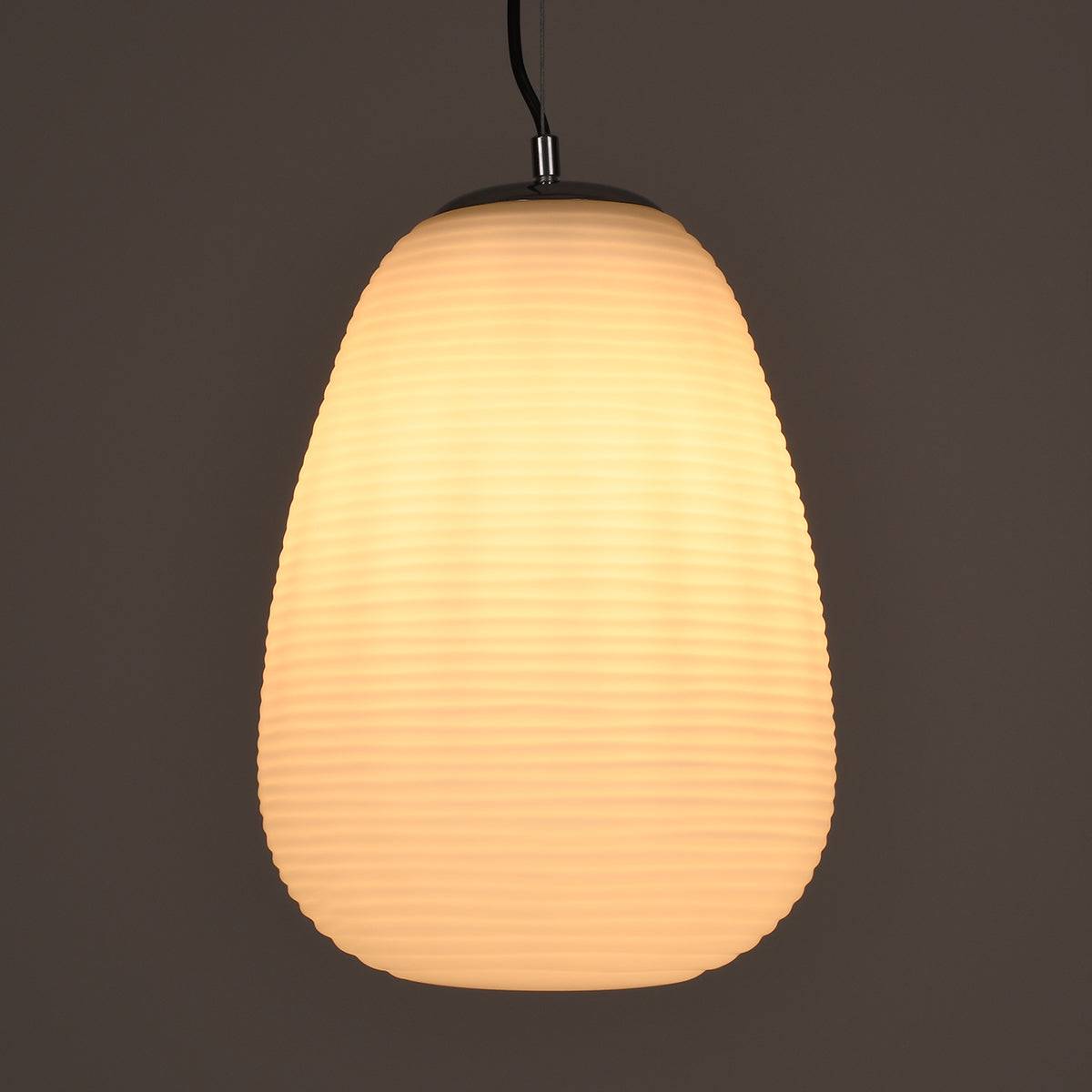 GloboStar® FREYA 00745 Μοντέρνο Κρεμαστό Φωτιστικό Οροφής Μονόφωτο Λευκό Γυάλινο Φ24 x Υ35cm - ledmania.gr