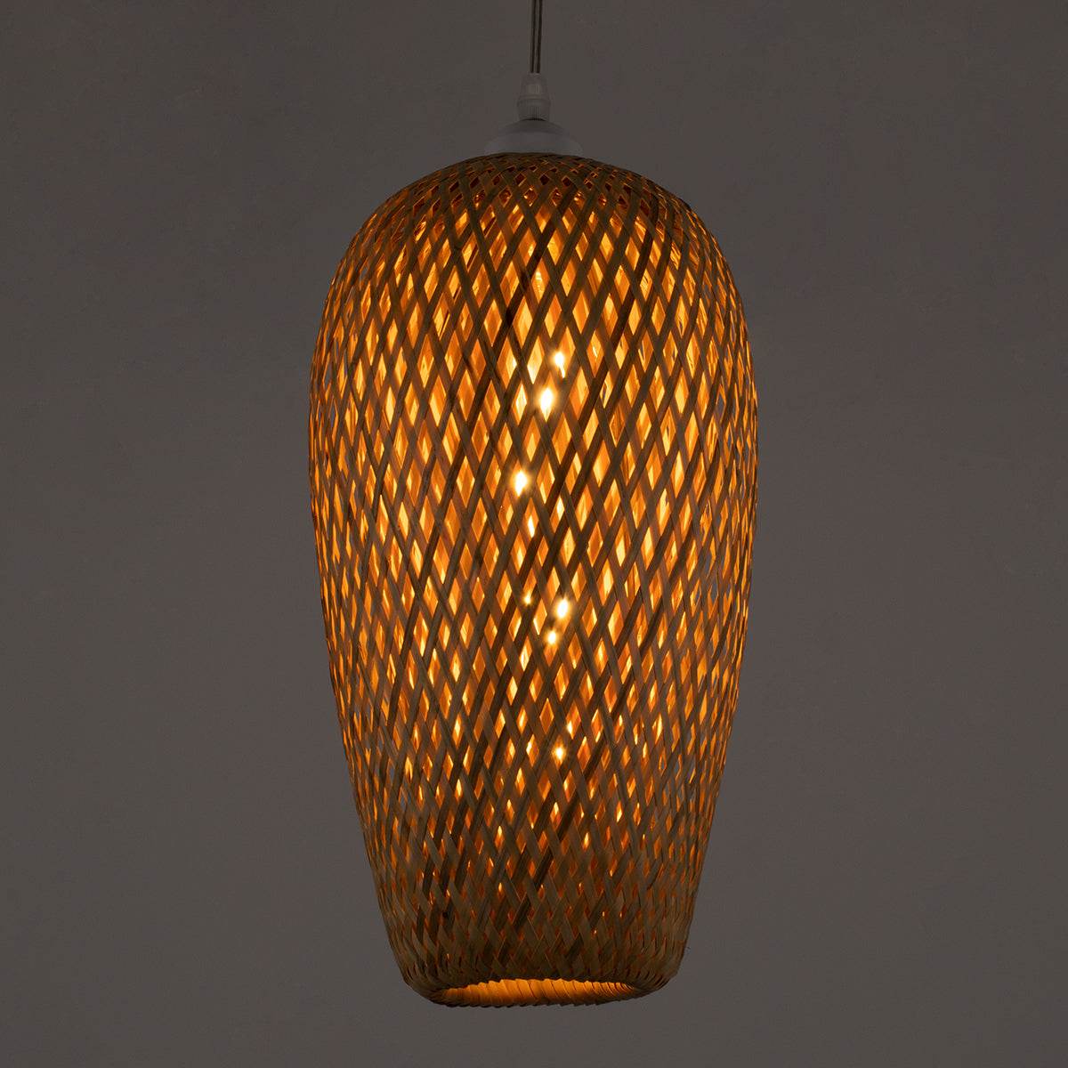 GloboStar® SAN TROPEZ 00764 Vintage Κρεμαστό Φωτιστικό Οροφής Μονόφωτο Μπεζ Ξύλινο Bamboo Φ19 x Υ42cm - ledmania.gr