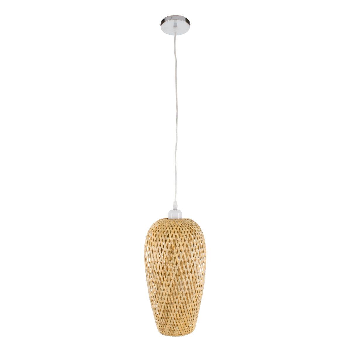 GloboStar® SAN TROPEZ 00764 Vintage Κρεμαστό Φωτιστικό Οροφής Μονόφωτο Μπεζ Ξύλινο Bamboo Φ19 x Υ42cm - ledmania.gr