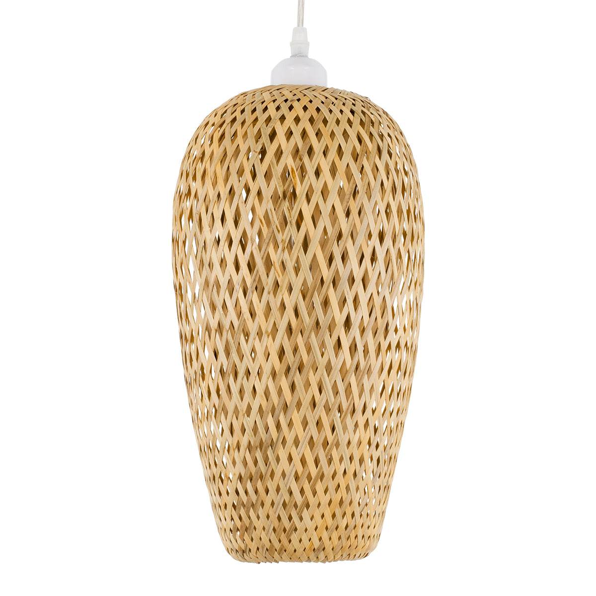GloboStar® SAN TROPEZ 00764 Vintage Κρεμαστό Φωτιστικό Οροφής Μονόφωτο Μπεζ Ξύλινο Bamboo Φ19 x Υ42cm - ledmania.gr