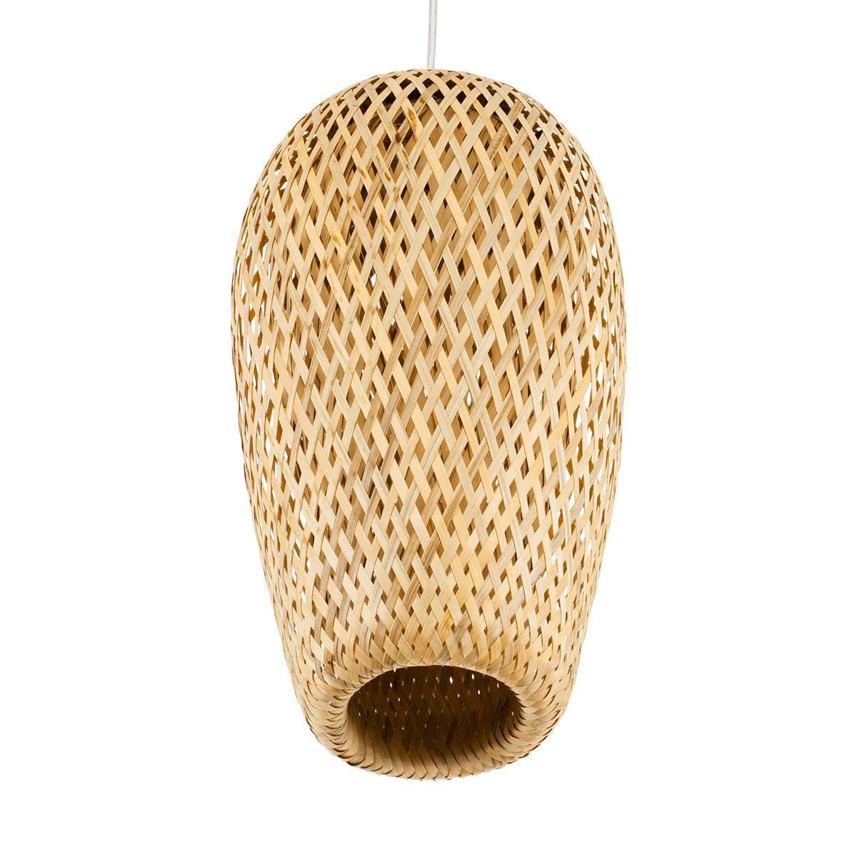 GloboStar® SAN TROPEZ 00764 Vintage Κρεμαστό Φωτιστικό Οροφής Μονόφωτο Μπεζ Ξύλινο Bamboo Φ19 x Υ42cm - ledmania.gr