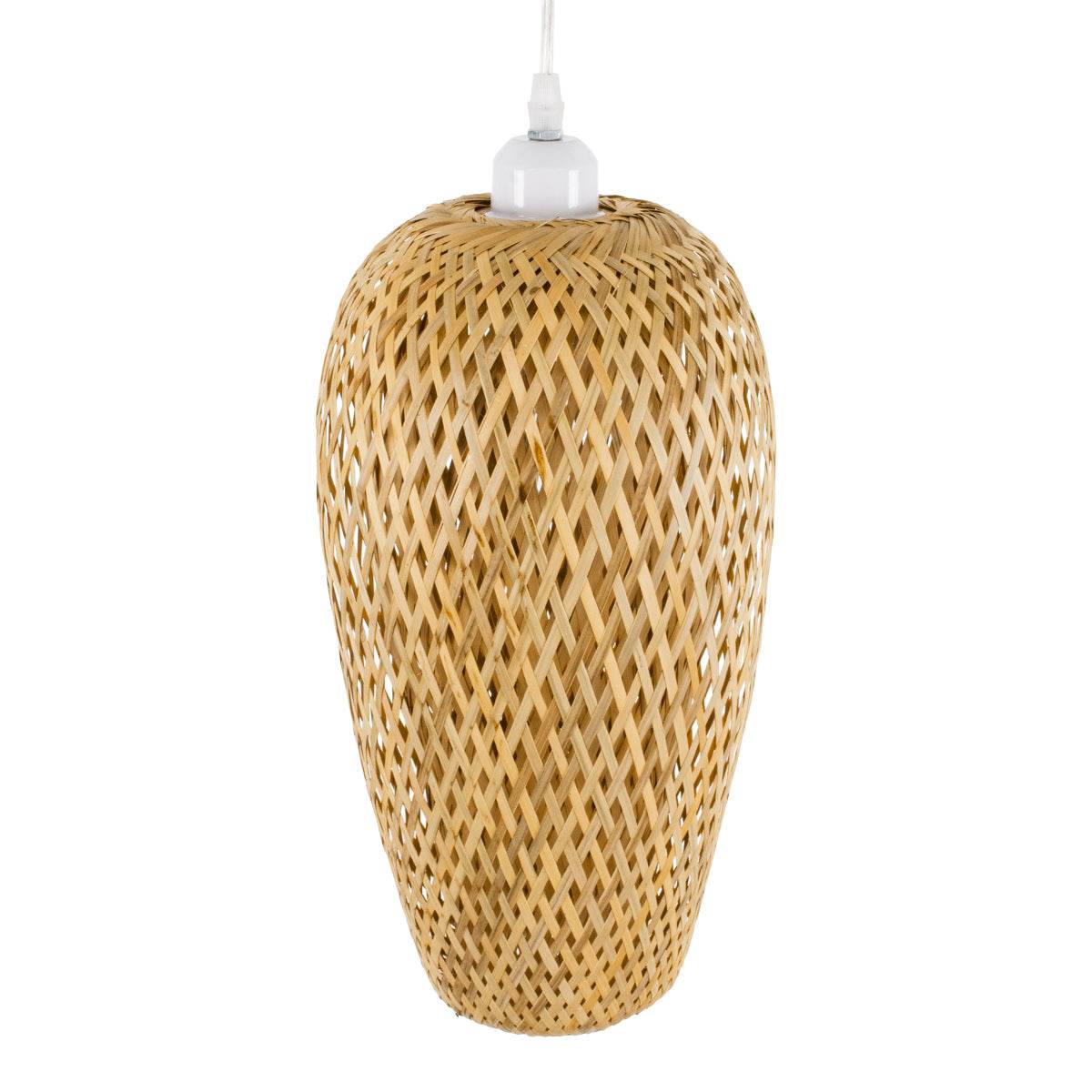GloboStar® SAN TROPEZ 00764 Vintage Κρεμαστό Φωτιστικό Οροφής Μονόφωτο Μπεζ Ξύλινο Bamboo Φ19 x Υ42cm - ledmania.gr
