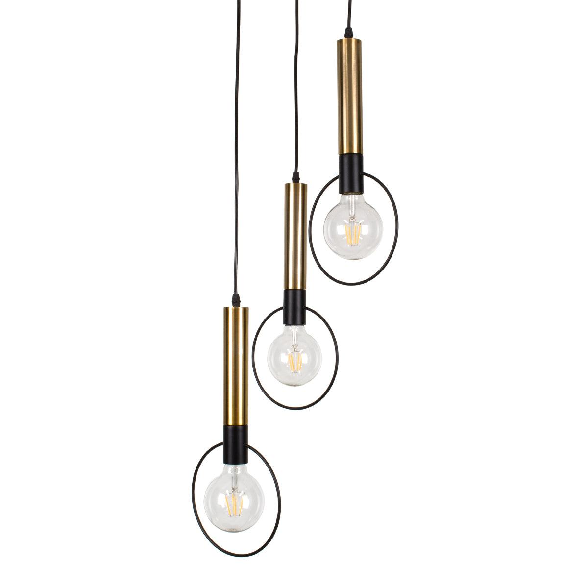 GloboStar® OLVERO 00773 Μοντέρνο Κρεμαστό Φωτιστικό Οροφής Τρίφωτο Μαύρο - Χρυσό Μεταλλικό Πλέγμα Φ30 x Y130cm - ledmania.gr