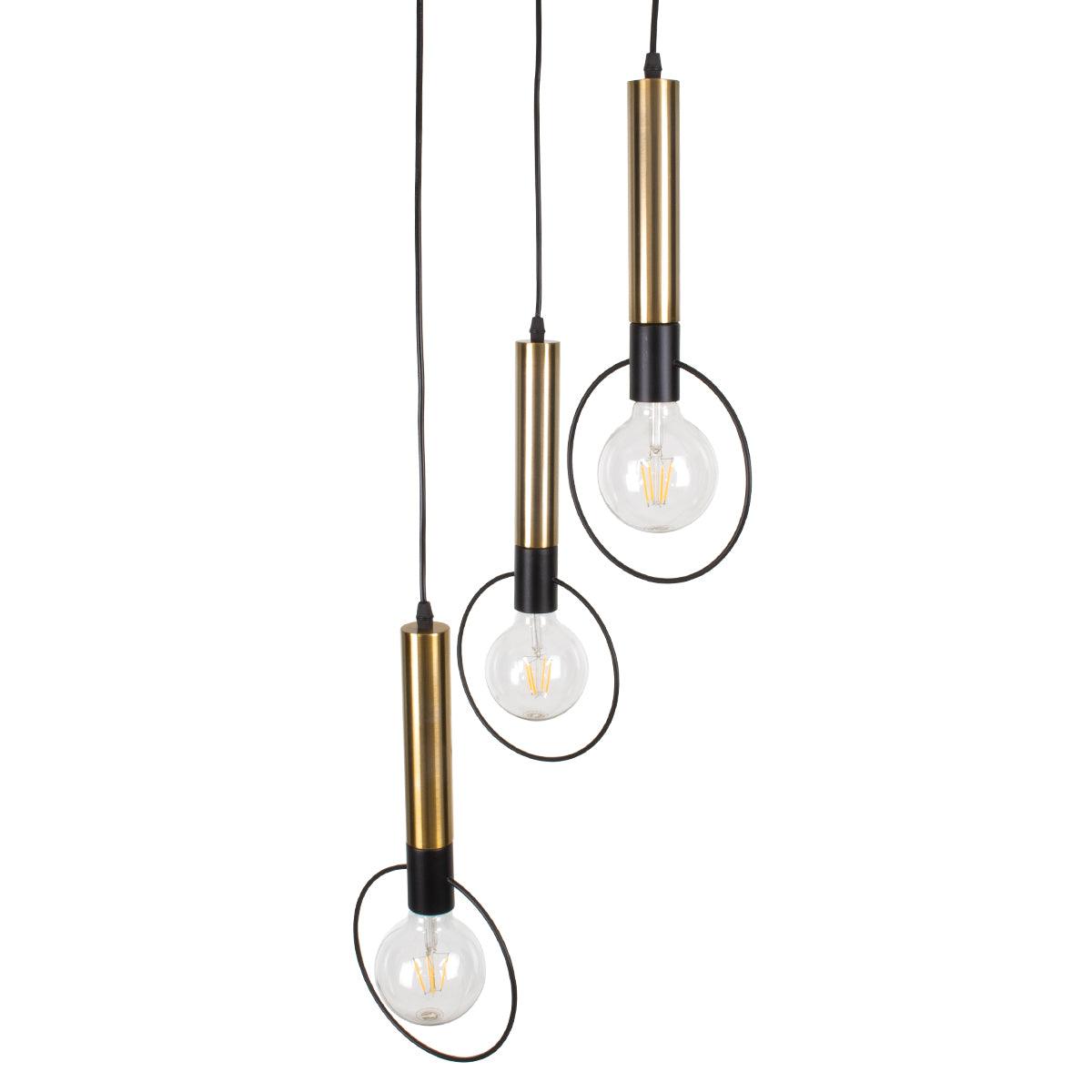 GloboStar® OLVERO 00773 Μοντέρνο Κρεμαστό Φωτιστικό Οροφής Τρίφωτο Μαύρο - Χρυσό Μεταλλικό Πλέγμα Φ30 x Y130cm - ledmania.gr
