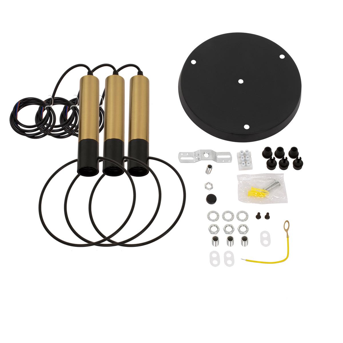 GloboStar® OLVERO 00773 Μοντέρνο Κρεμαστό Φωτιστικό Οροφής Τρίφωτο Μαύρο - Χρυσό Μεταλλικό Πλέγμα Φ30 x Y130cm - ledmania.gr