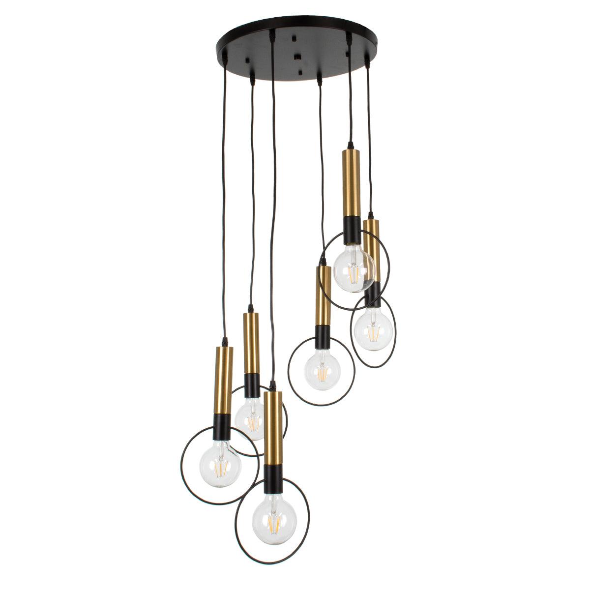 GloboStar® OLVERO 00774 Μοντέρνο Κρεμαστό Φωτιστικό Οροφής Πολύφωτο Μαύρο - Χρυσό Μεταλλικό Πλέγμα Φ55 x Y130cm - ledmania.gr