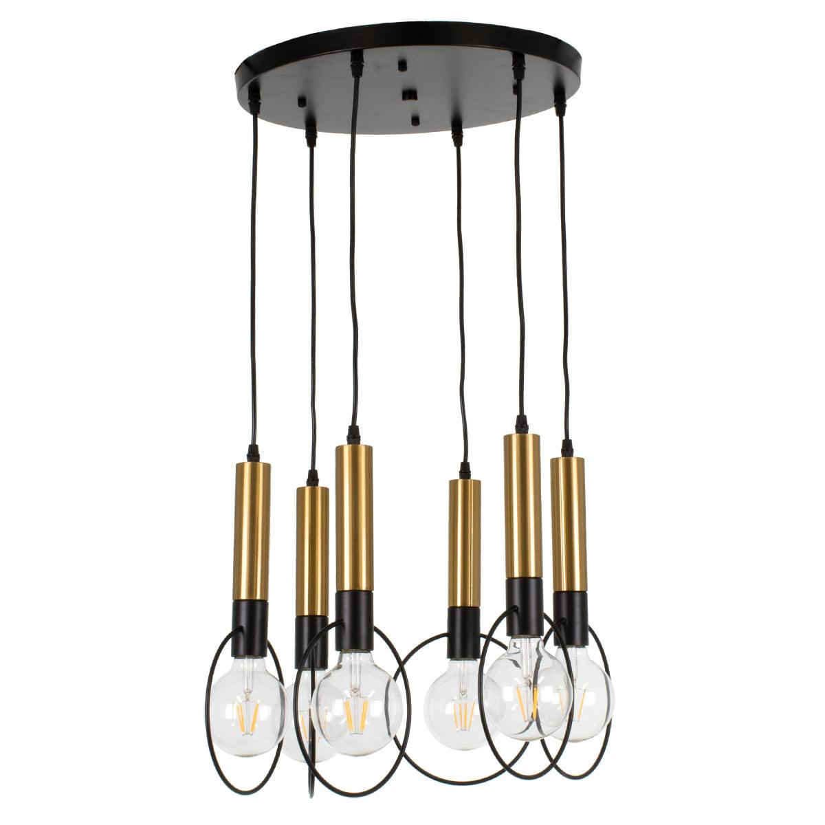 GloboStar® OLVERO 00774 Μοντέρνο Κρεμαστό Φωτιστικό Οροφής Πολύφωτο Μαύρο - Χρυσό Μεταλλικό Πλέγμα Φ55 x Y130cm - ledmania.gr