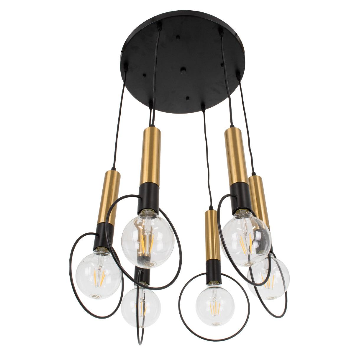 GloboStar® OLVERO 00774 Μοντέρνο Κρεμαστό Φωτιστικό Οροφής Πολύφωτο Μαύρο - Χρυσό Μεταλλικό Πλέγμα Φ55 x Y130cm - ledmania.gr