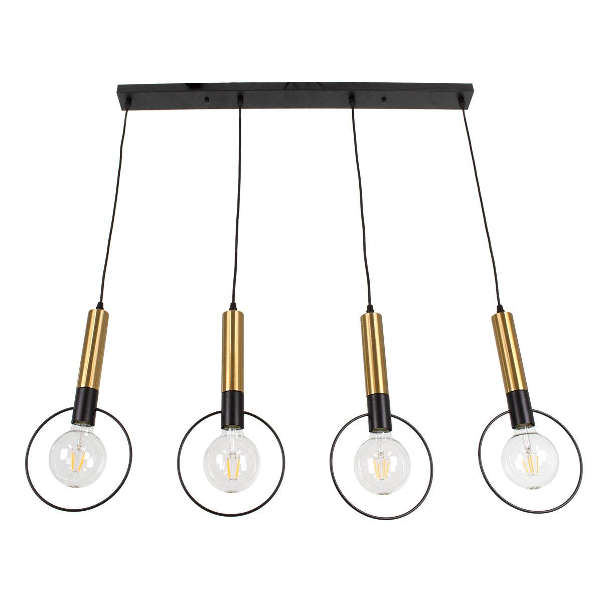 GloboStar® OLVERO 00775 Μοντέρνο Κρεμαστό Φωτιστικό Οροφής Πολύφωτο Μαύρο Χρυσό Μεταλλικό Πλέγμα Μ90 x Π18 x Y130cm - ledmania.gr