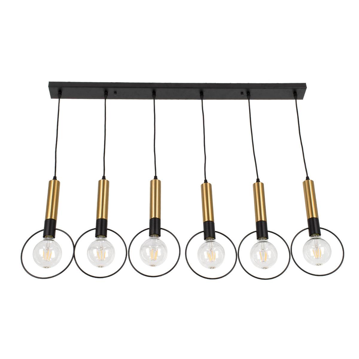 GloboStar® OLVERO 00776 Μοντέρνο Κρεμαστό Φωτιστικό Οροφής Πολύφωτο Μαύρο Χρυσό Μεταλλικό Πλέγμα Μ110 x Π18 x Y130cm - ledmania.gr
