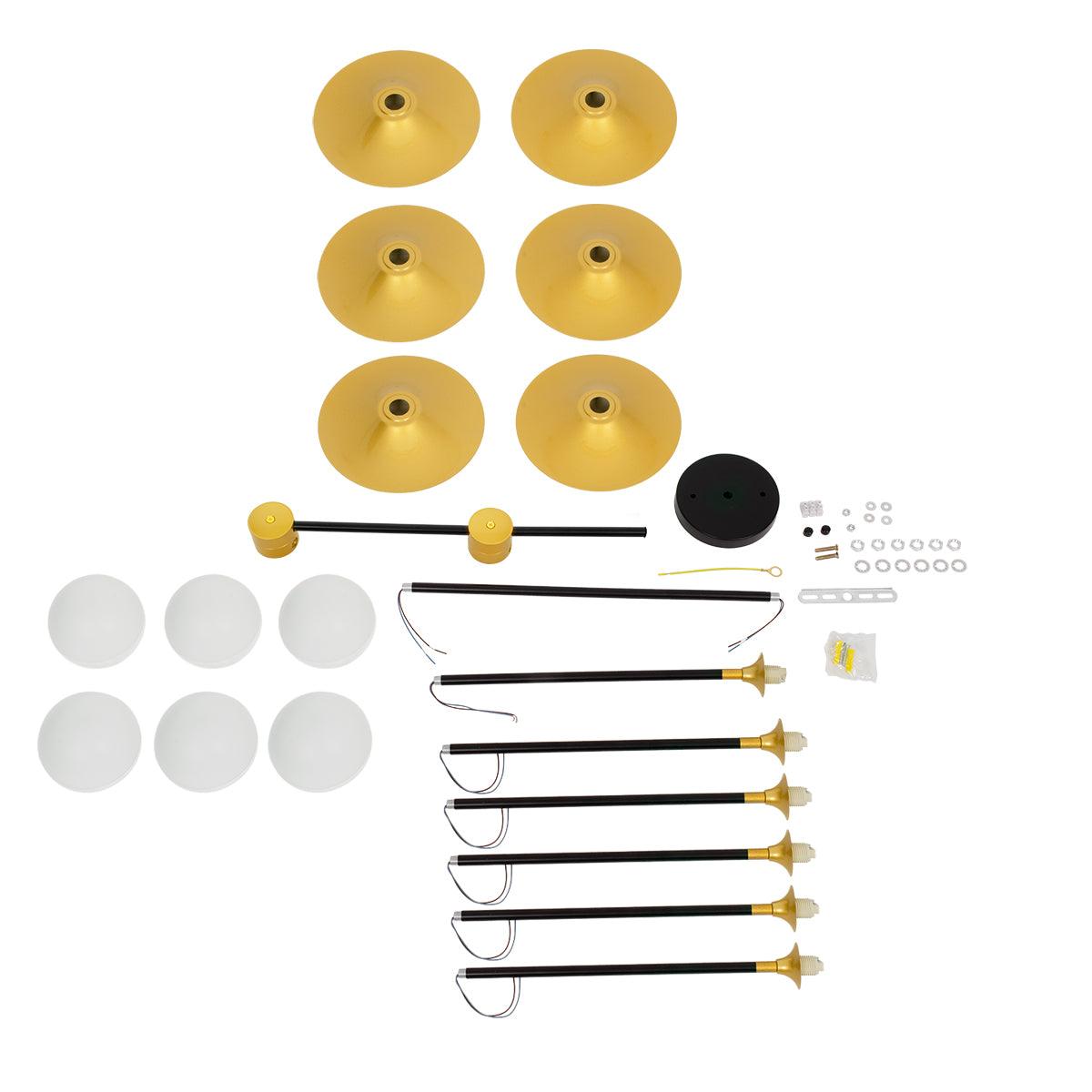 GloboStar® JOLIET 00780 Μοντέρνο Φωτιστικό Οροφής Πολύφωτο 6 x G9 AC 230V Μαύρο - Χρυσό Μεταλλικό Πλέγμα Φ93 x Υ87cm - ledmania.gr