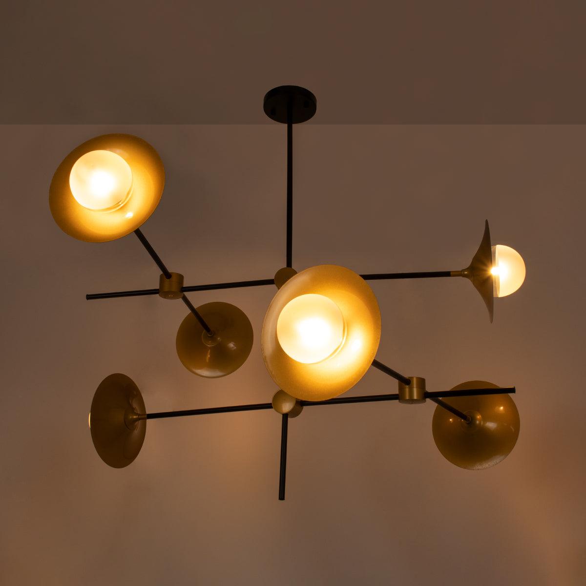 GloboStar® JOLIET 00780 Μοντέρνο Φωτιστικό Οροφής Πολύφωτο 6 x G9 AC 230V Μαύρο - Χρυσό Μεταλλικό Πλέγμα Φ93 x Υ87cm - ledmania.gr