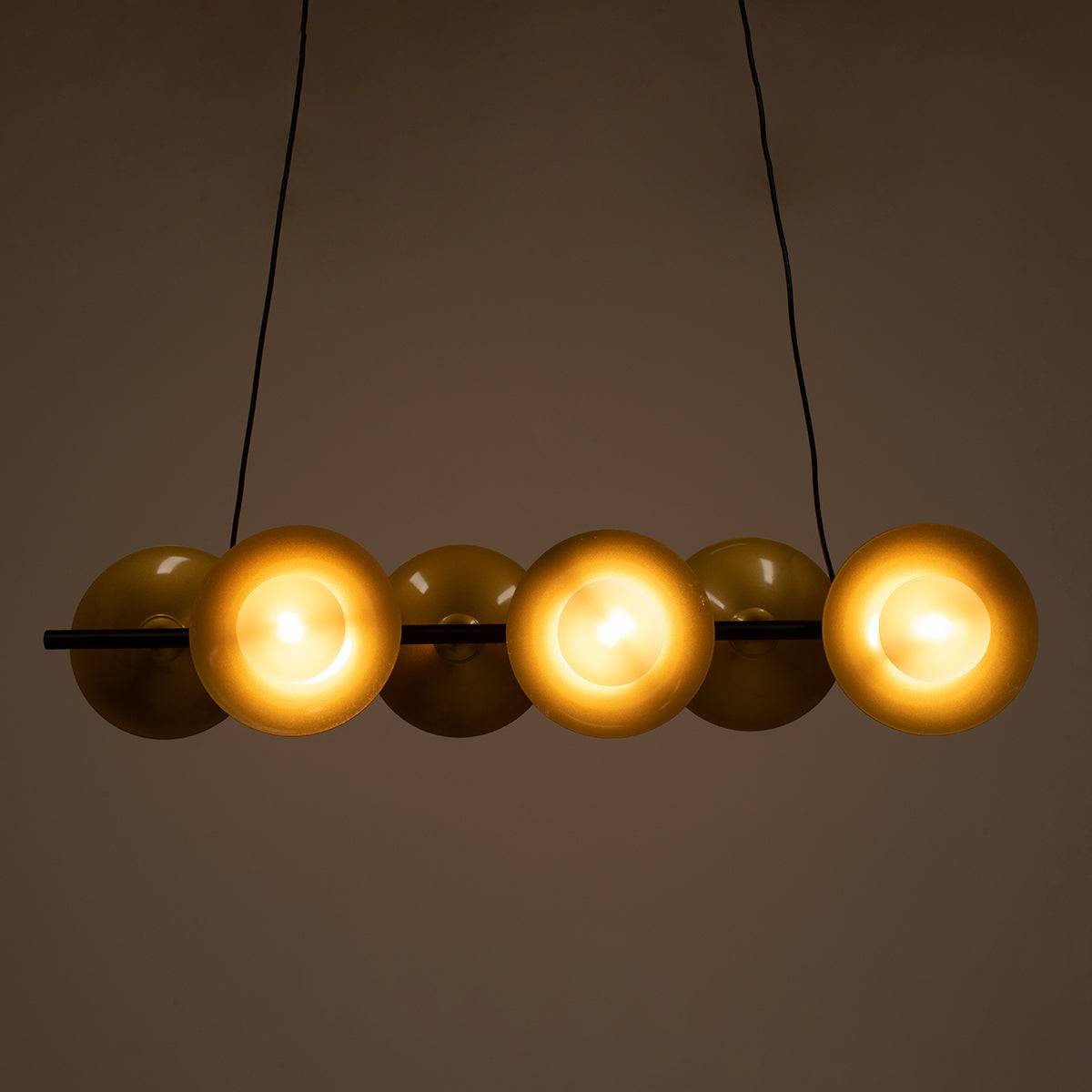 GloboStar® JOLIET 00783 Μοντέρνο Κρεμαστό Φωτιστικό Οροφής Πολύφωτο 6 x G9 AC 230V Μαύρο - Χρυσό Μεταλλικό Πλέγμα Μ95 x Π28 x Υ20cm - ledmania.gr