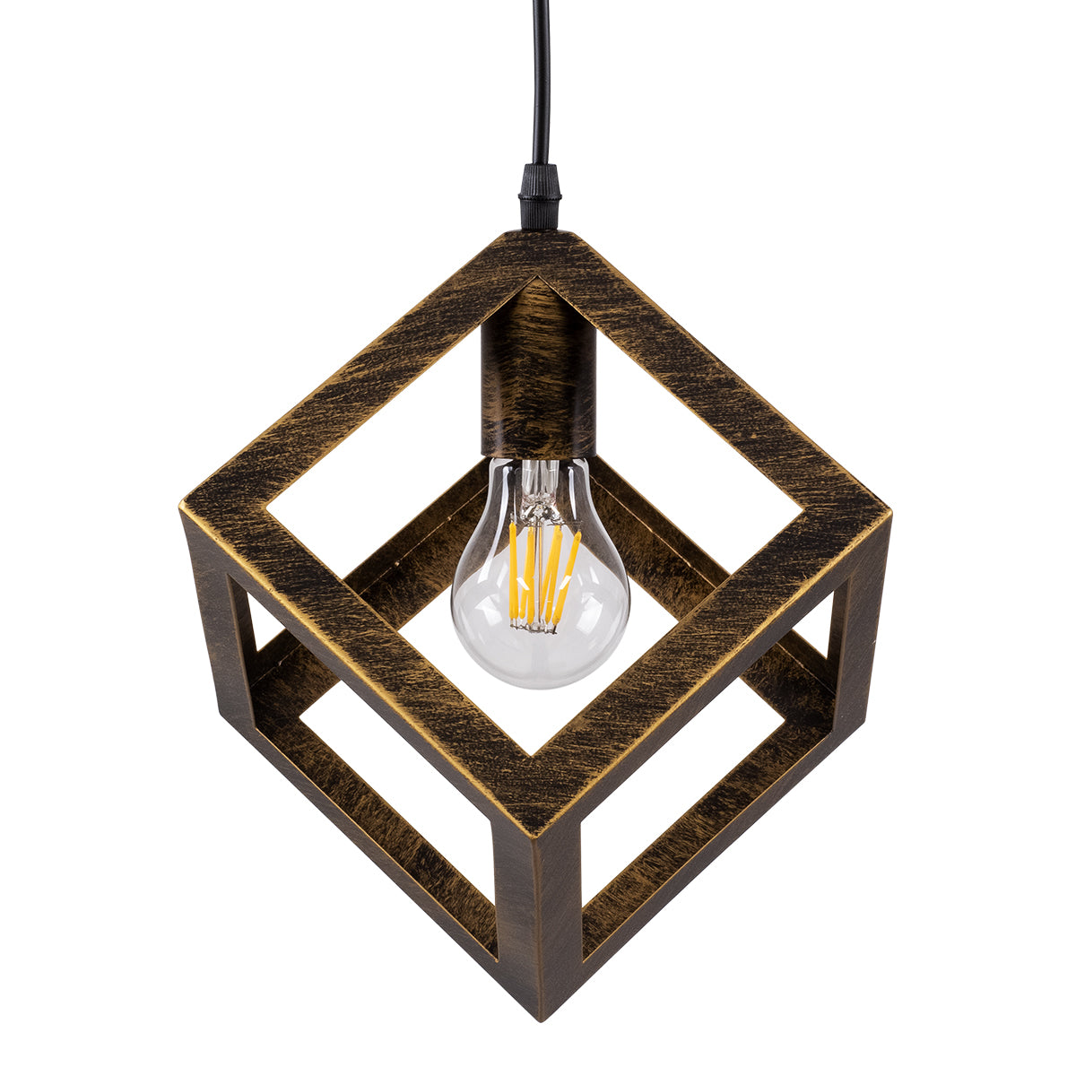 GloboStar® CUBE 00803 Μοντέρνο Κρεμαστό Φωτιστικό Οροφής Μονόφωτο 1 x E27 Χρυσό Σκουριά Μεταλλικό Πλέγμα Μ25 x Π25 x Υ25cm - ledmania.gr