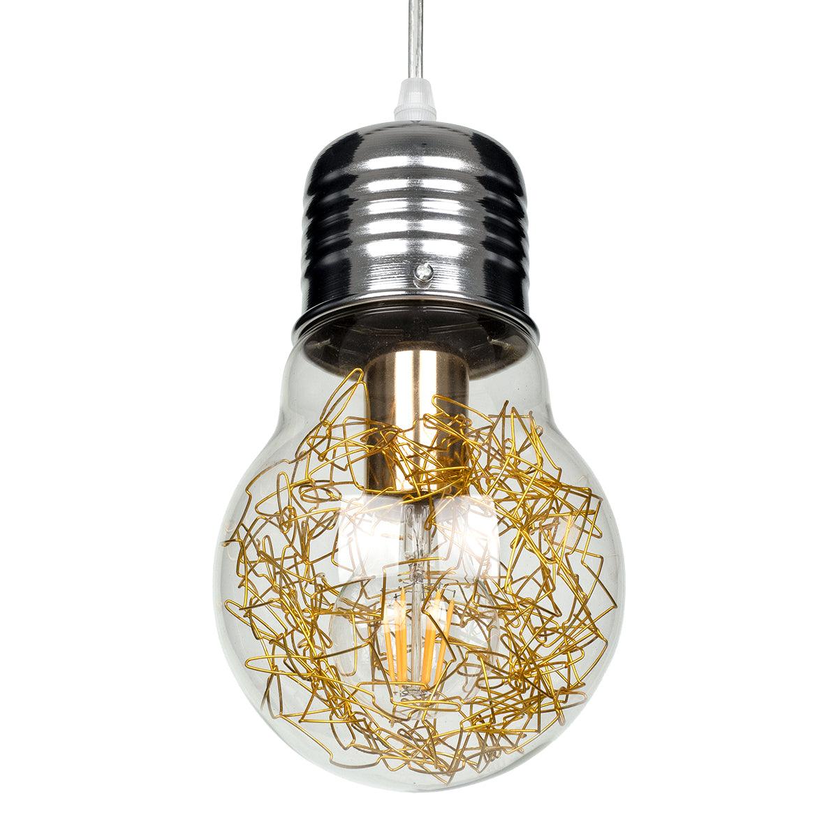 GloboStar® LAMP 00807 Μοντέρνο Κρεμαστό Φωτιστικό Οροφής Μονόφωτο Ασημί Νίκελ Βάση και Χρυσό Ντουί Μεταλλικό Διάφανο Γυαλί Φ15 x Υ27cm - ledmania.gr