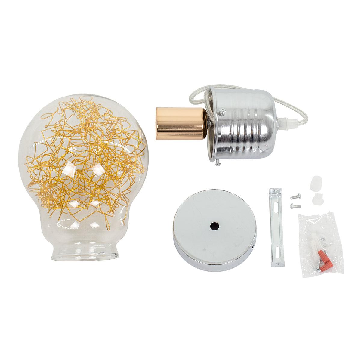 GloboStar® LAMP 00807 Μοντέρνο Κρεμαστό Φωτιστικό Οροφής Μονόφωτο Ασημί Νίκελ Βάση και Χρυσό Ντουί Μεταλλικό Διάφανο Γυαλί Φ15 x Υ27cm - ledmania.gr