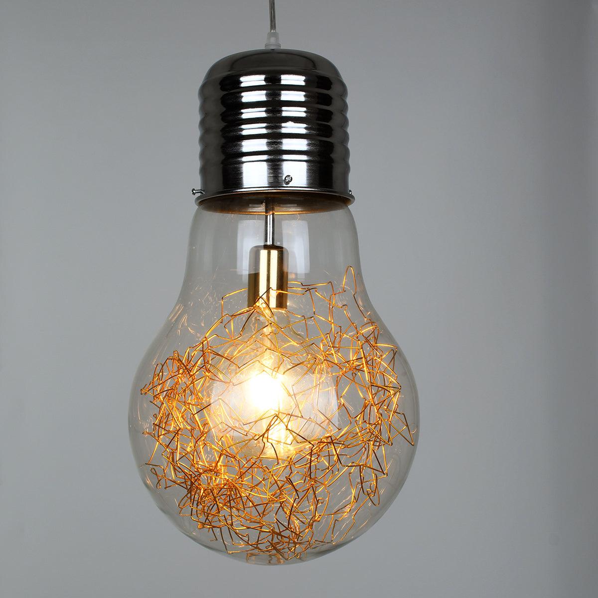 GloboStar® LAMP 00808 Μοντέρνο Κρεμαστό Φωτιστικό Οροφής Μονόφωτο Ασημί Νίκελ Βάση και Χρυσό Ντουί Μεταλλικό Διάφανο Γυαλί Φ30 x Υ52cm - ledmania.gr