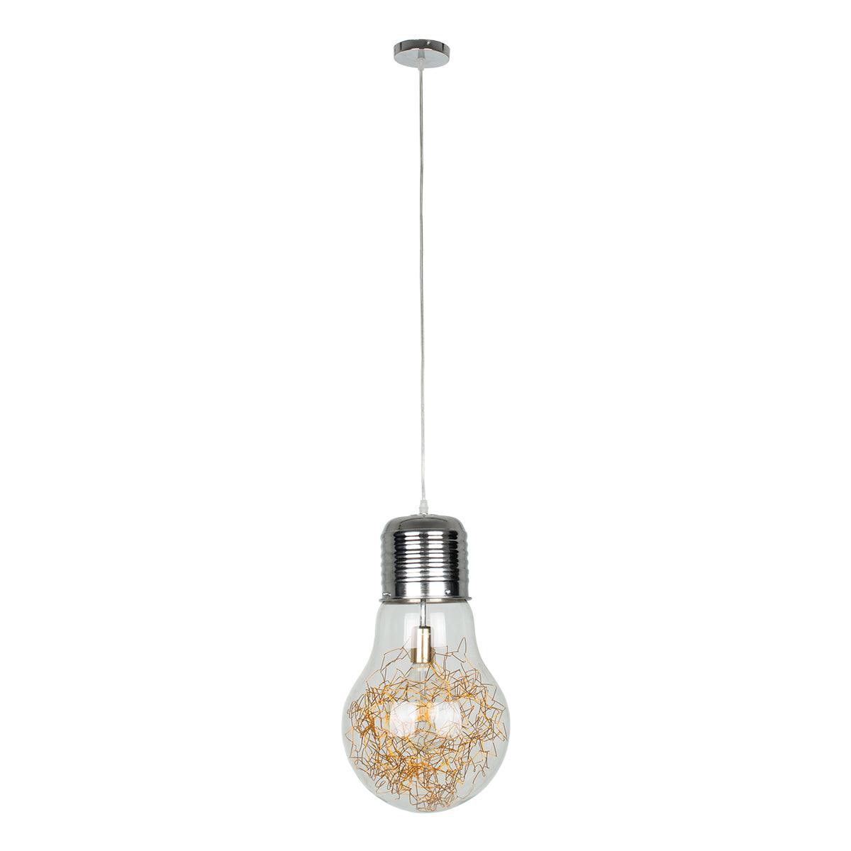 GloboStar® LAMP 00808 Μοντέρνο Κρεμαστό Φωτιστικό Οροφής Μονόφωτο Ασημί Νίκελ Βάση και Χρυσό Ντουί Μεταλλικό Διάφανο Γυαλί Φ30 x Υ52cm - ledmania.gr