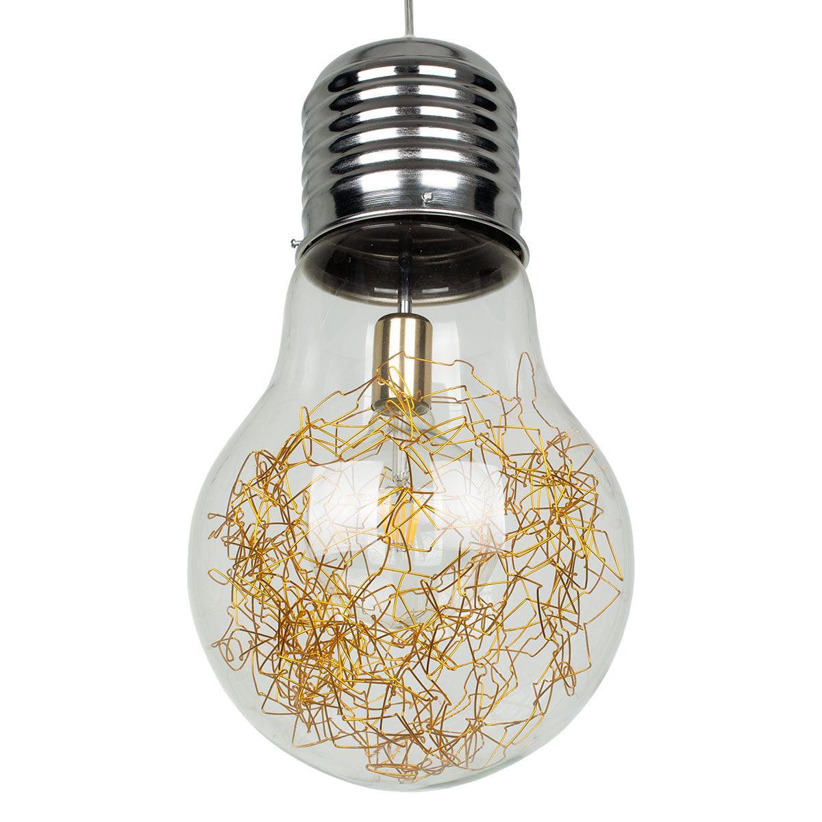 GloboStar® LAMP 00808 Μοντέρνο Κρεμαστό Φωτιστικό Οροφής Μονόφωτο Ασημί Νίκελ Βάση και Χρυσό Ντουί Μεταλλικό Διάφανο Γυαλί Φ30 x Υ52cm - ledmania.gr
