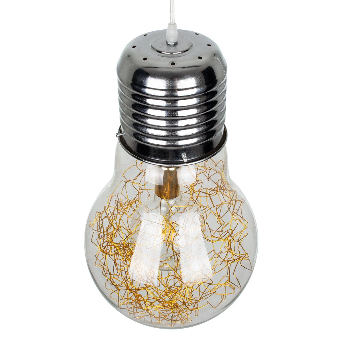 GloboStar® LAMP 00808 Μοντέρνο Κρεμαστό Φωτιστικό Οροφής Μονόφωτο Ασημί Νίκελ Βάση και Χρυσό Ντουί Μεταλλικό Διάφανο Γυαλί Φ30 x Υ52cm - ledmania.gr