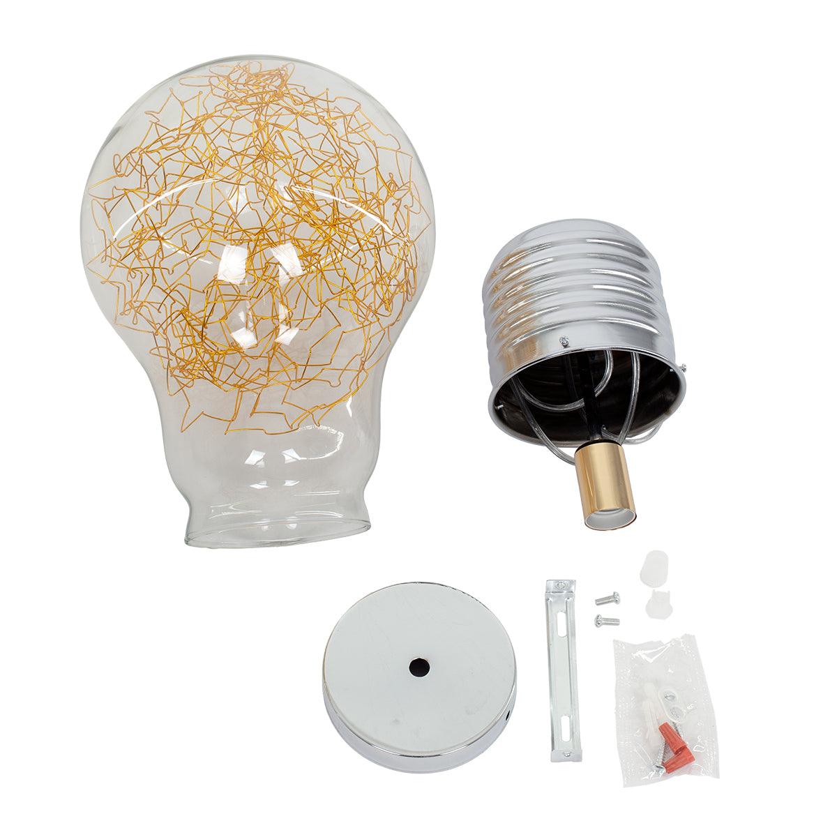 GloboStar® LAMP 00808 Μοντέρνο Κρεμαστό Φωτιστικό Οροφής Μονόφωτο Ασημί Νίκελ Βάση και Χρυσό Ντουί Μεταλλικό Διάφανο Γυαλί Φ30 x Υ52cm - ledmania.gr