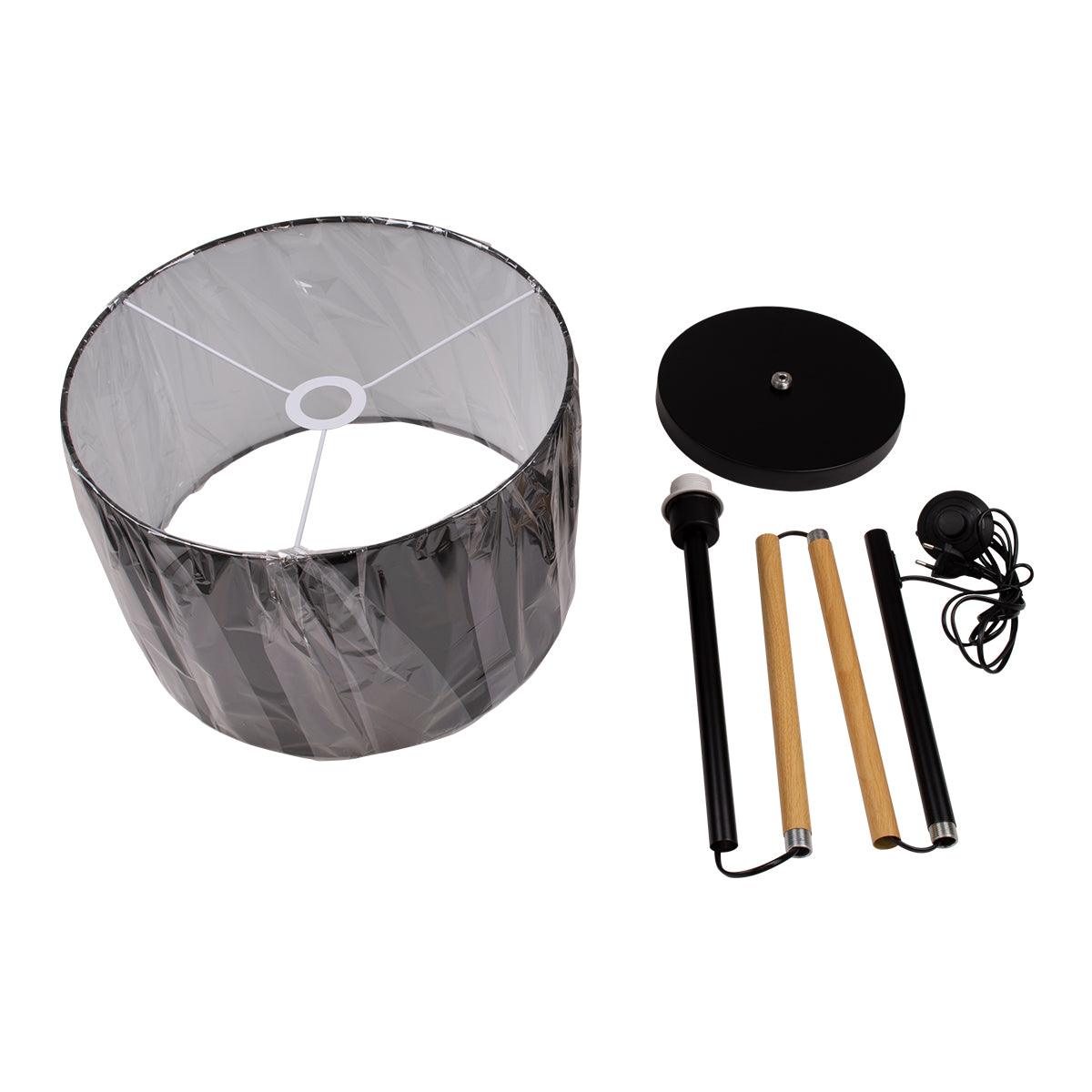 GloboStar® ASHLEY 00824 Μοντέρνο Φωτιστικό Δαπέδου Μονόφωτο Μεταλλικό Μαύρο με Καπέλο και Ξύλινη Λεπτομέρεια Φ40 x Υ145cm - ledmania.gr