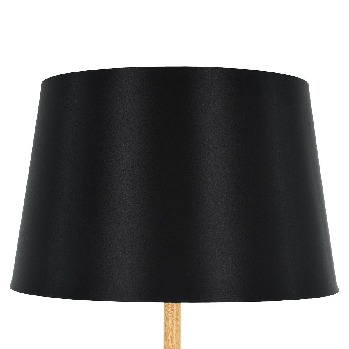 GloboStar® CEDAR 00827 Μοντέρνο Φωτιστικό Δαπέδου Μονόφωτο Μεταλλικό Μαύρο με Καπέλο και Ξύλινη Λεπτομέρεια Φ40 x Υ148cm - ledmania.gr