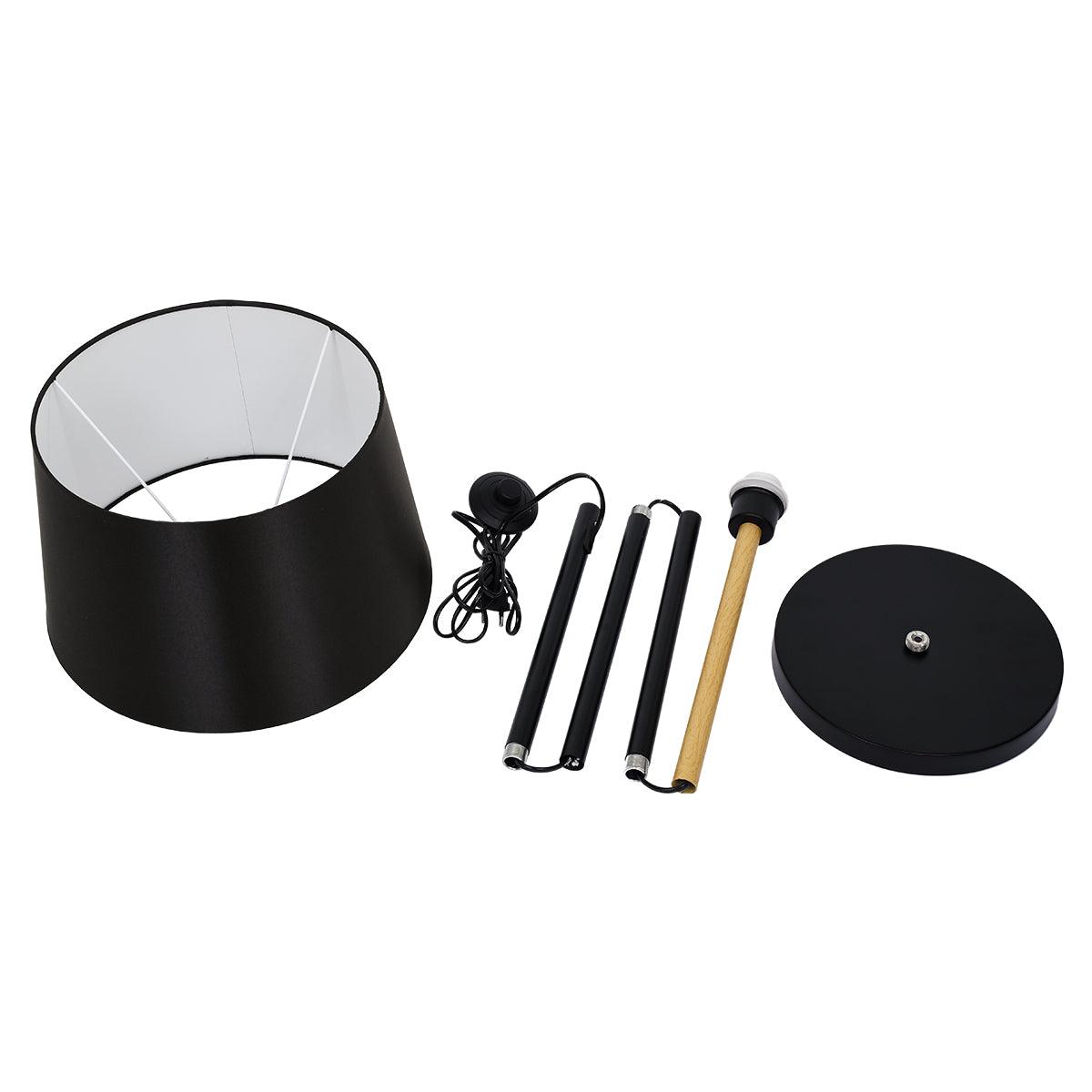 GloboStar® CEDAR 00827 Μοντέρνο Φωτιστικό Δαπέδου Μονόφωτο Μεταλλικό Μαύρο με Καπέλο και Ξύλινη Λεπτομέρεια Φ40 x Υ148cm - ledmania.gr